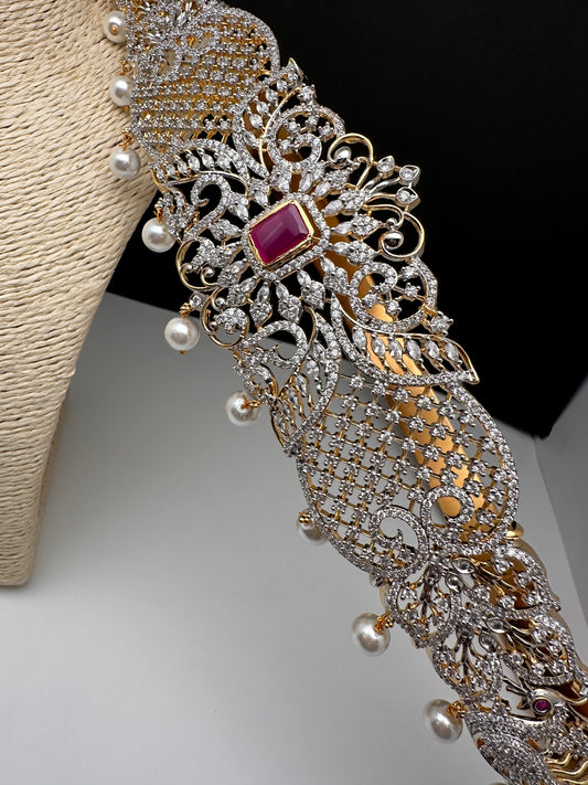 CZ Red Stone Diamond Finish Hip Belt Kamarbandh