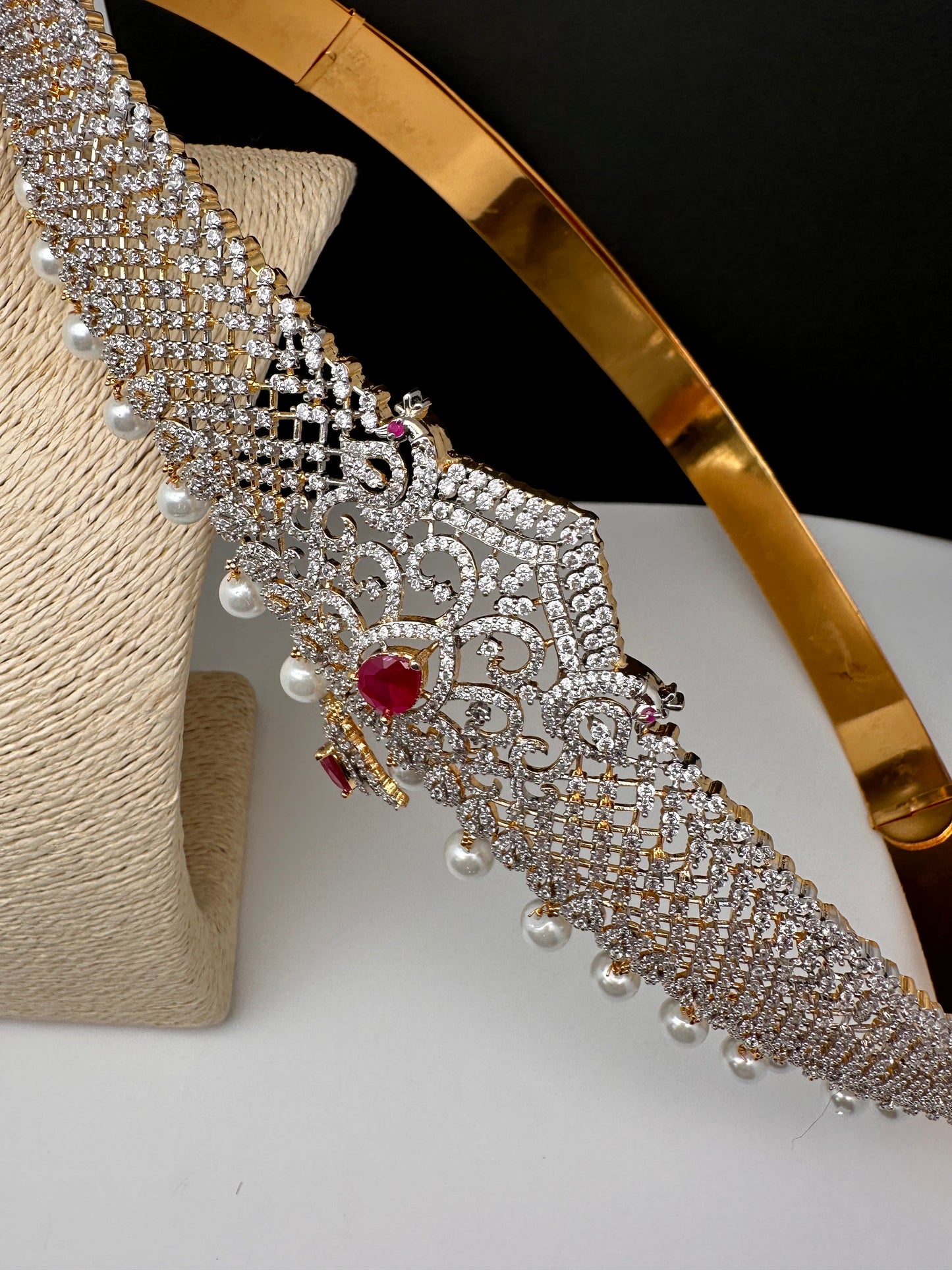 CZ Red Stone Diamond Finish Hip Belt Kamarbandh