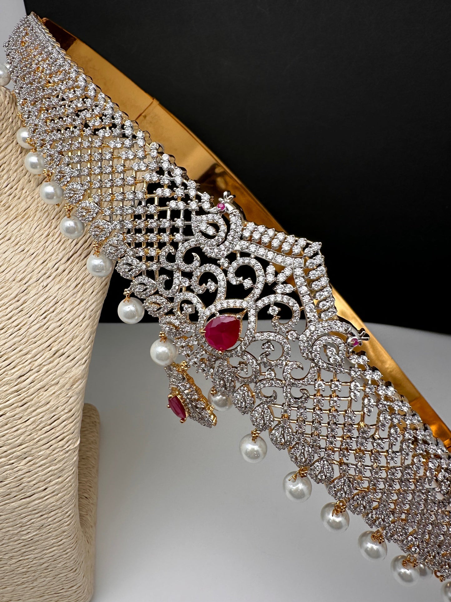 CZ Red Stone Diamond Finish Hip Belt Kamarbandh