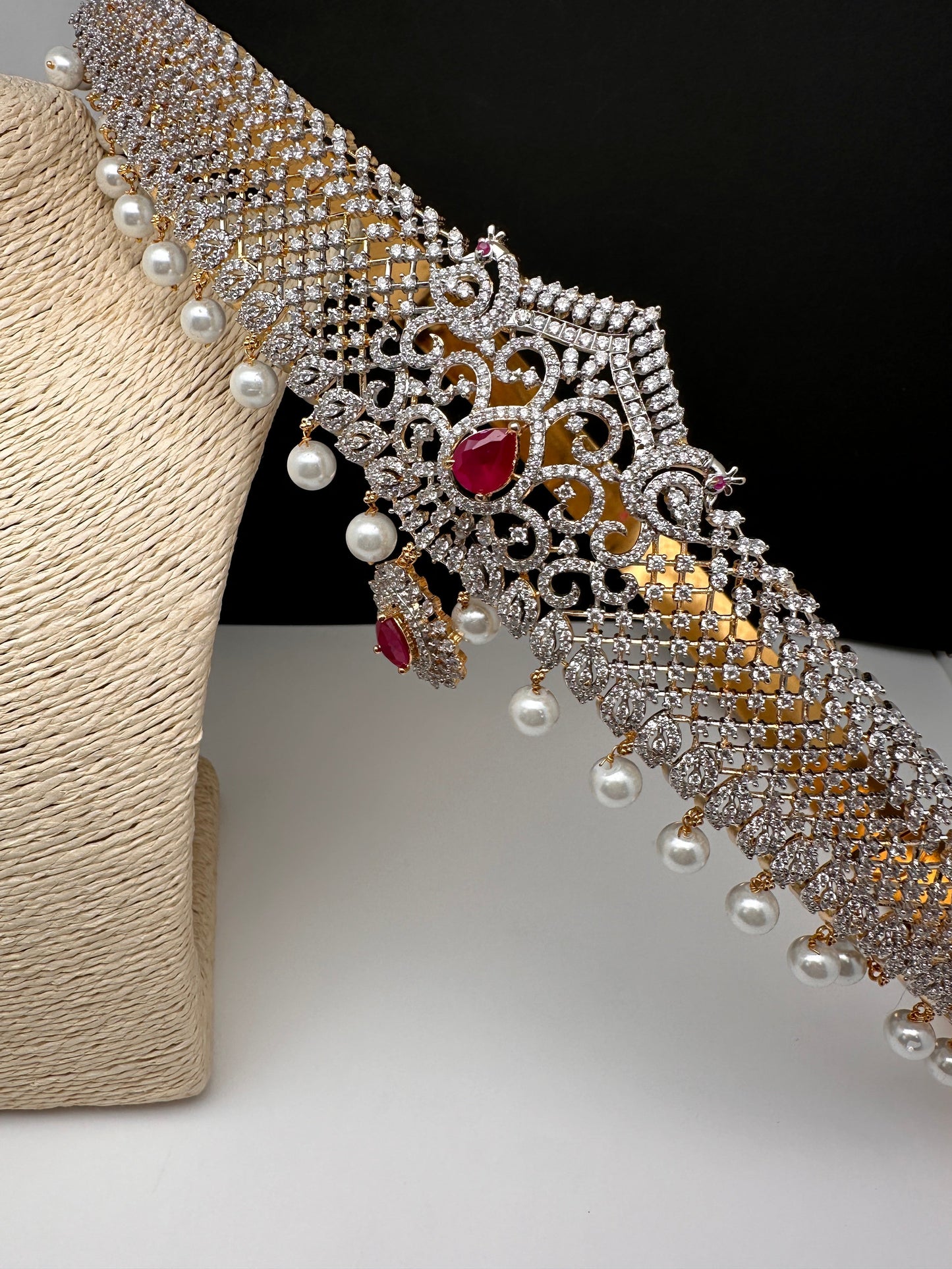 CZ Red Stone Diamond Finish Hip Belt Kamarbandh
