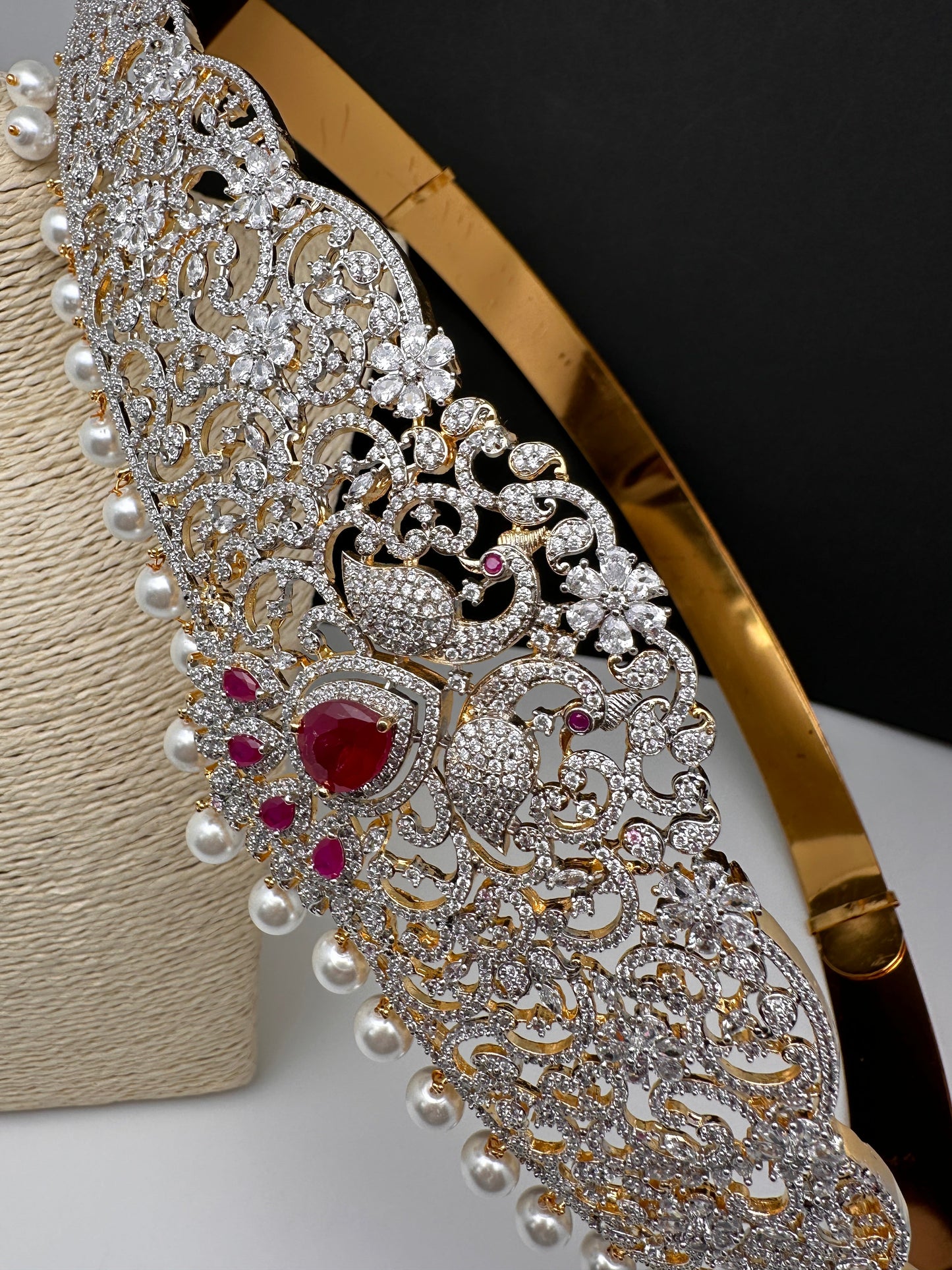 CZ Red Stone Diamond Finish Hip Belt Kamarbandh