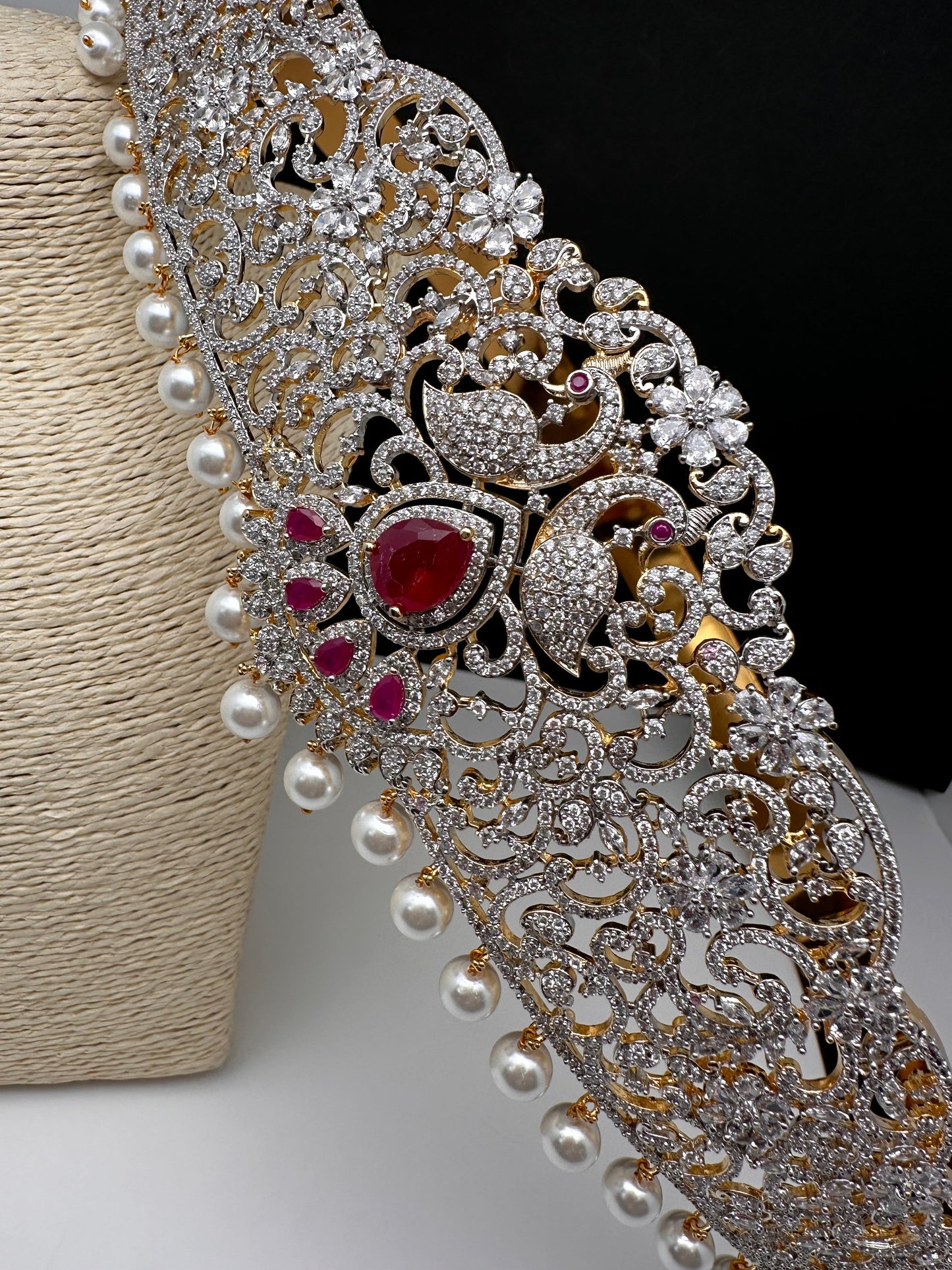 CZ Red Stone Diamond Finish Hip Belt Kamarbandh