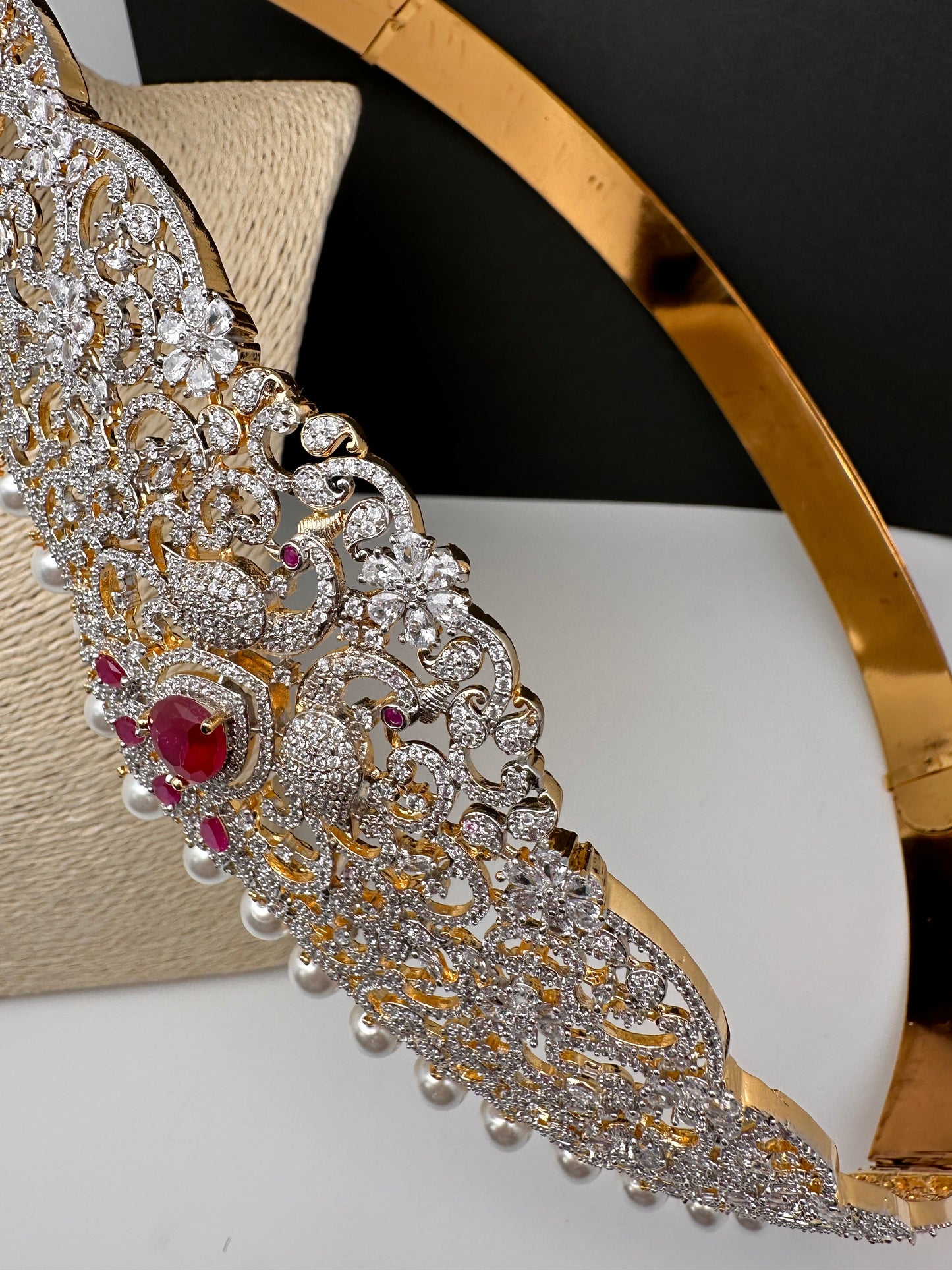 CZ Red Stone Diamond Finish Hip Belt Kamarbandh