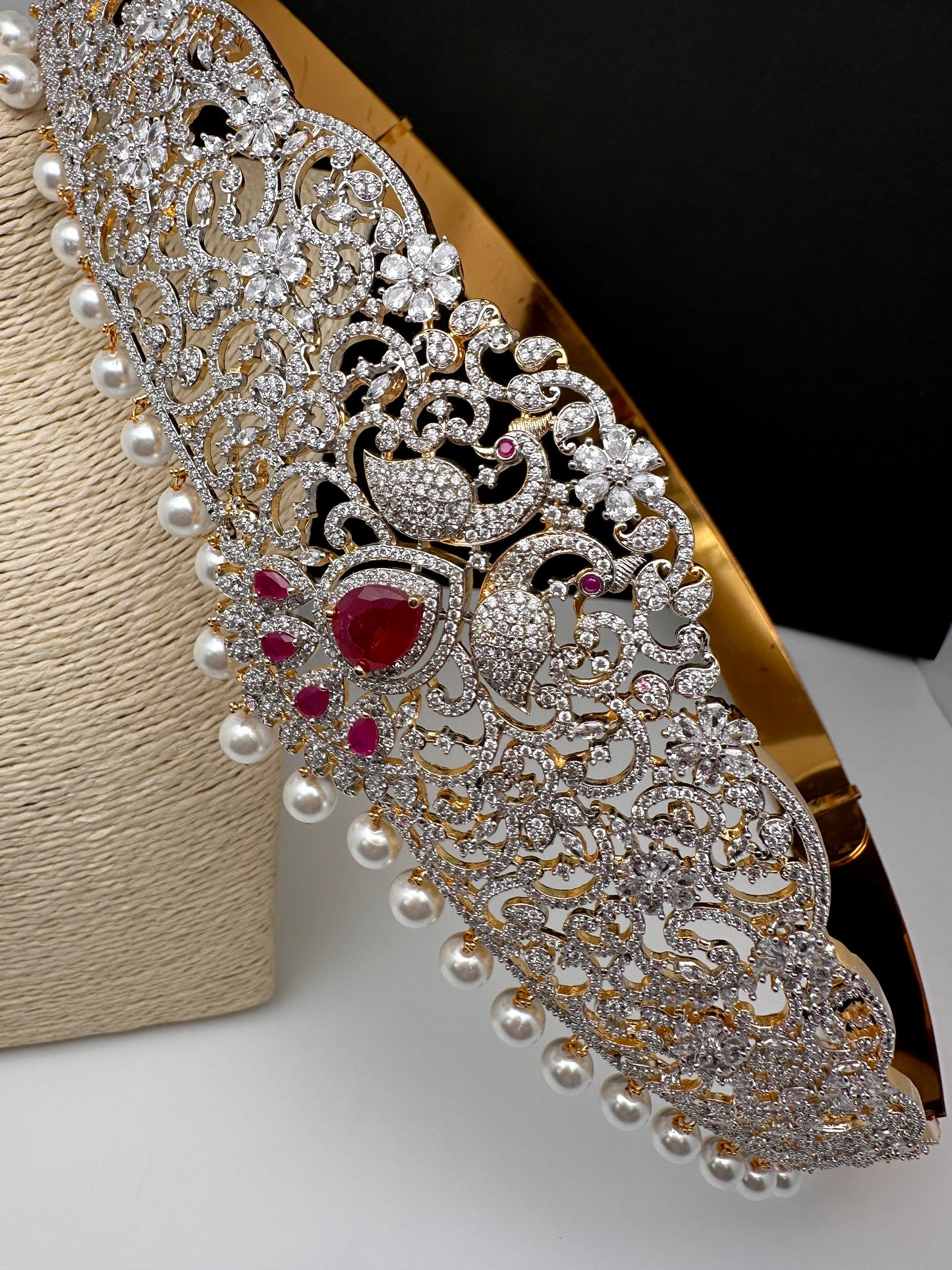 CZ Red Stone Diamond Finish Hip Belt Kamarbandh
