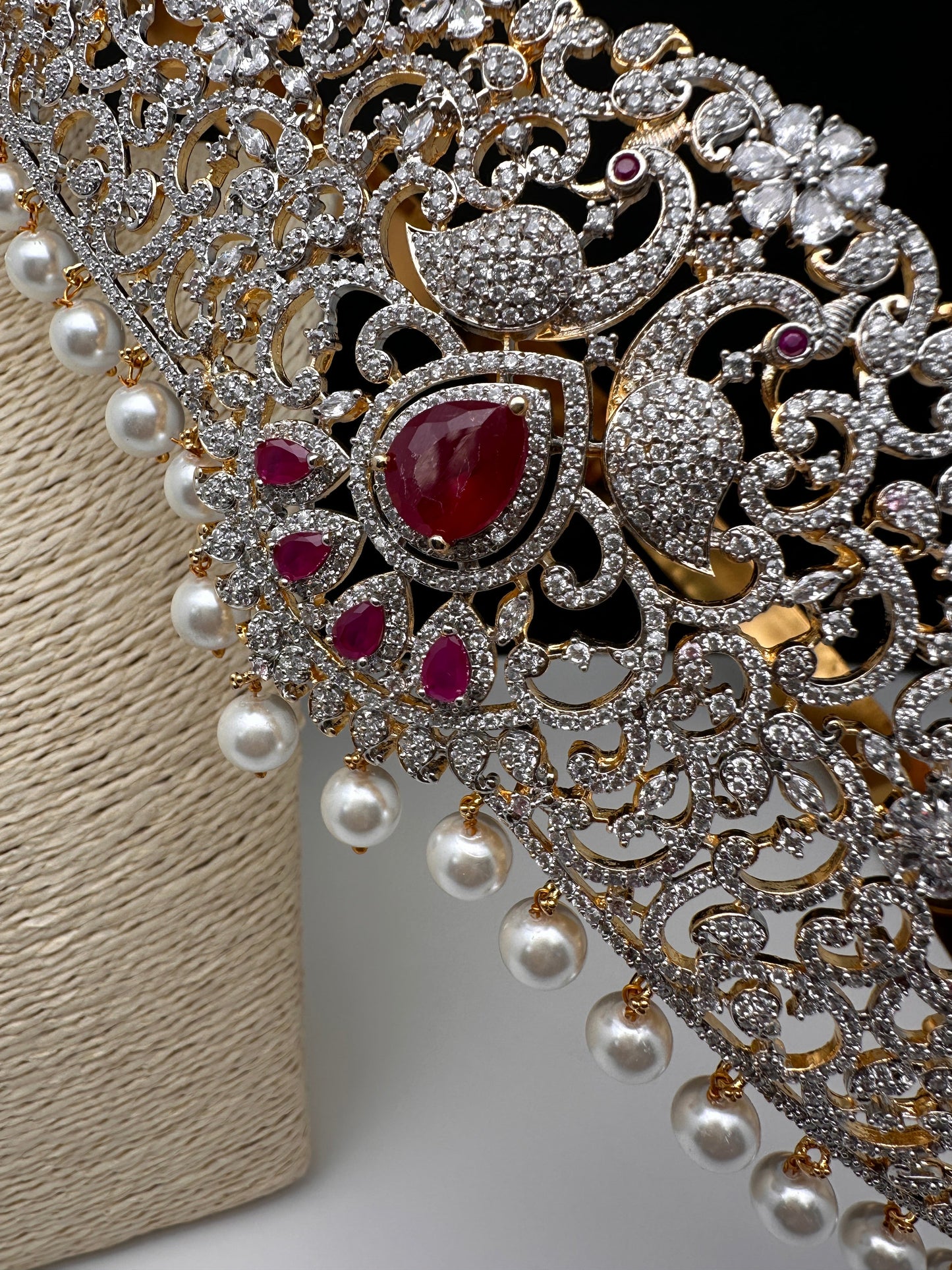 CZ Red Stone Diamond Finish Hip Belt Kamarbandh