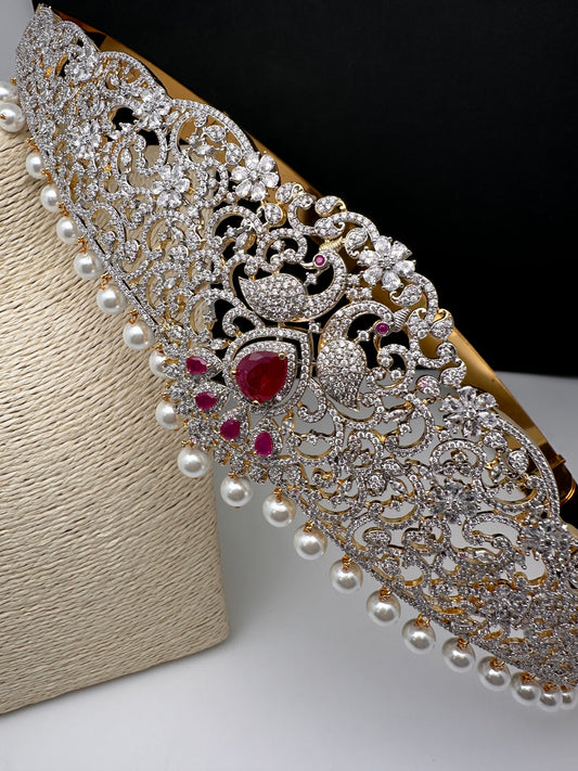 CZ Red Stone Diamond Finish Hip Belt Kamarbandh