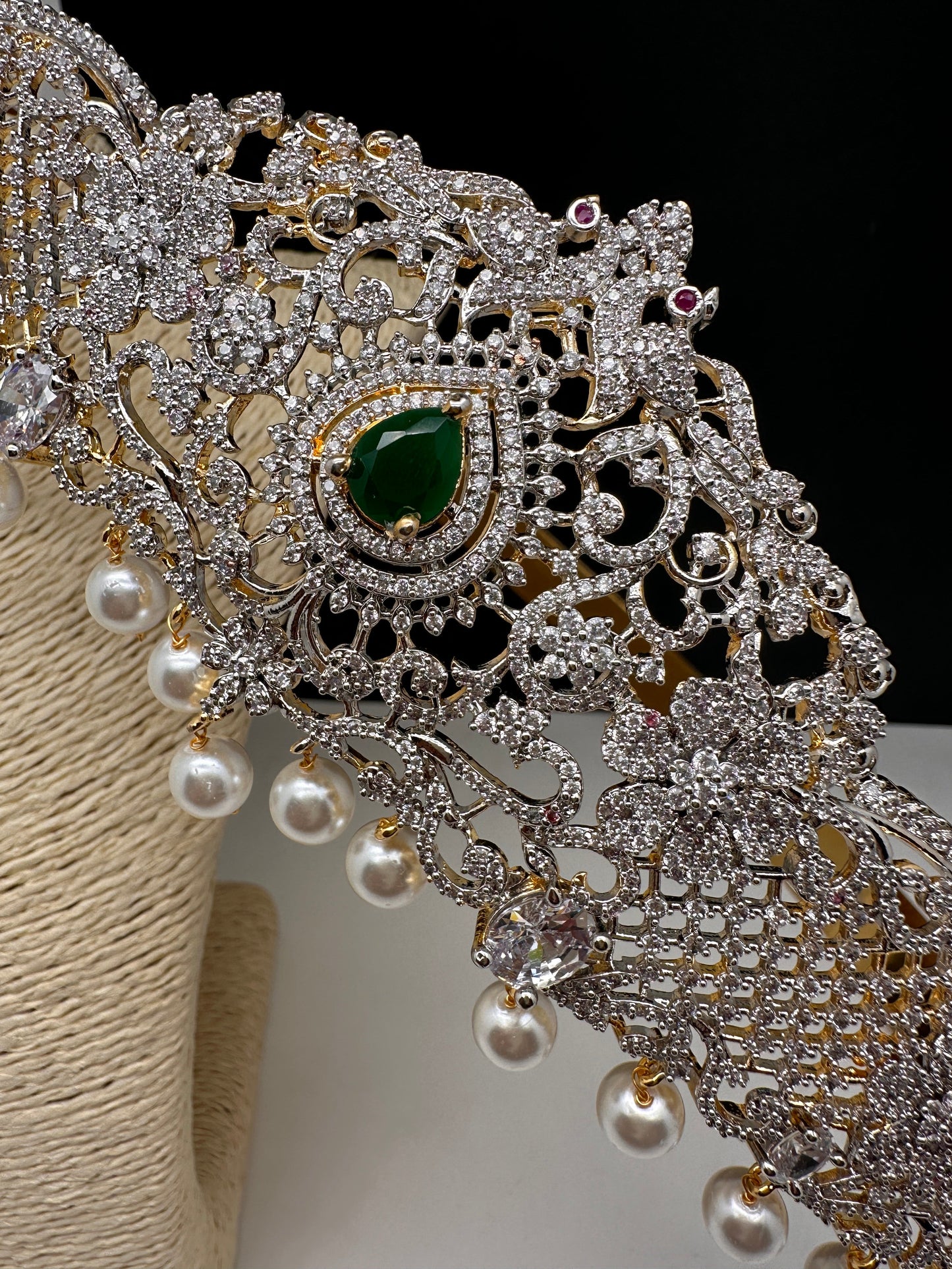 CZ Green Stone Diamond Finish Hip Belt Kamarbandh
