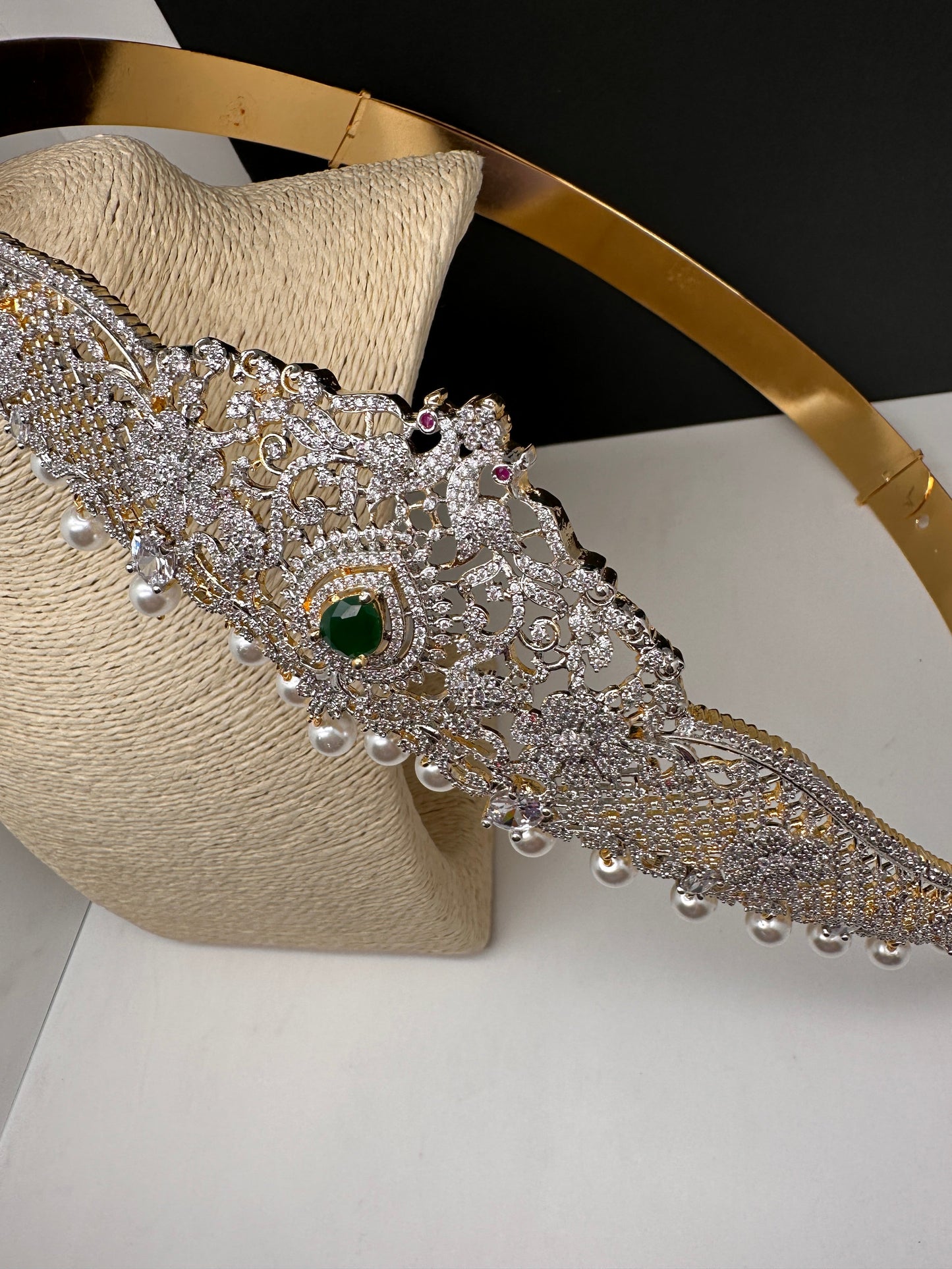 CZ Green Stone Diamond Finish Hip Belt Kamarbandh