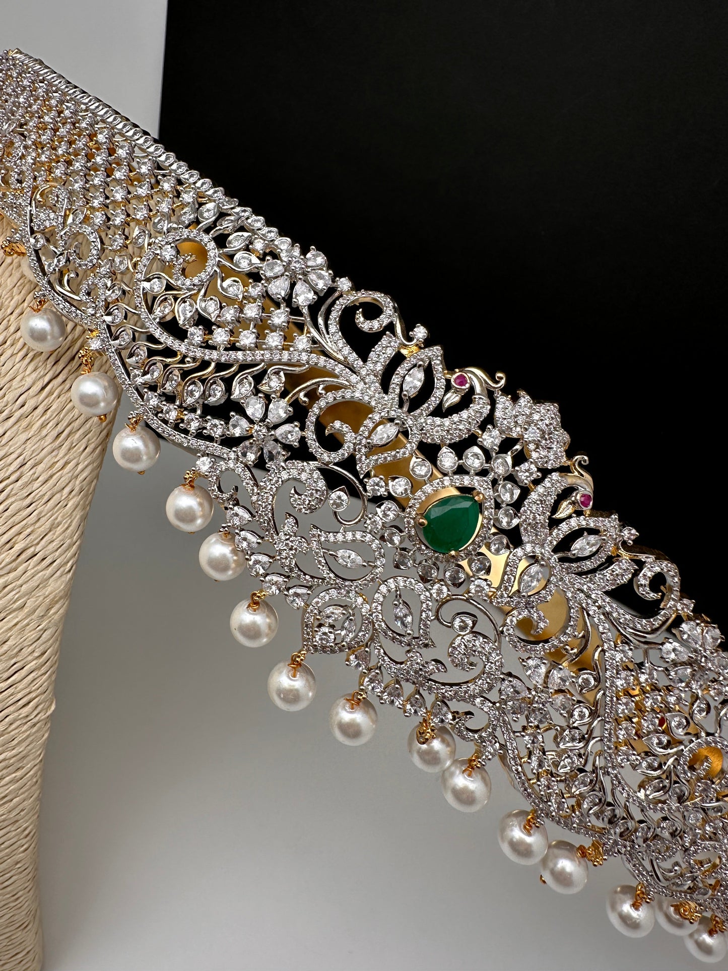 CZ Green Stone Diamond Finish Hip Belt Kamarbandh