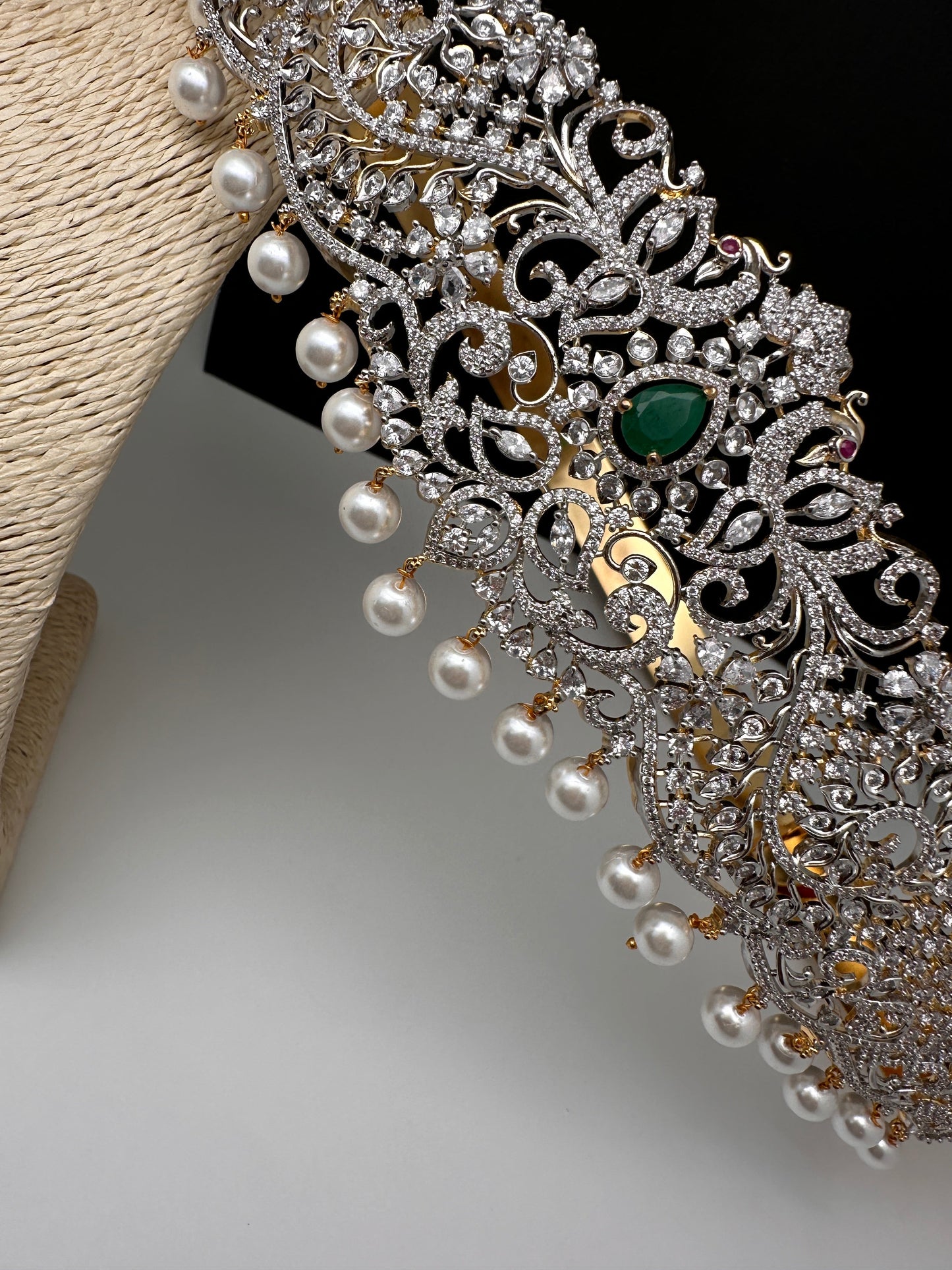 CZ Green Stone Diamond Finish Hip Belt Kamarbandh