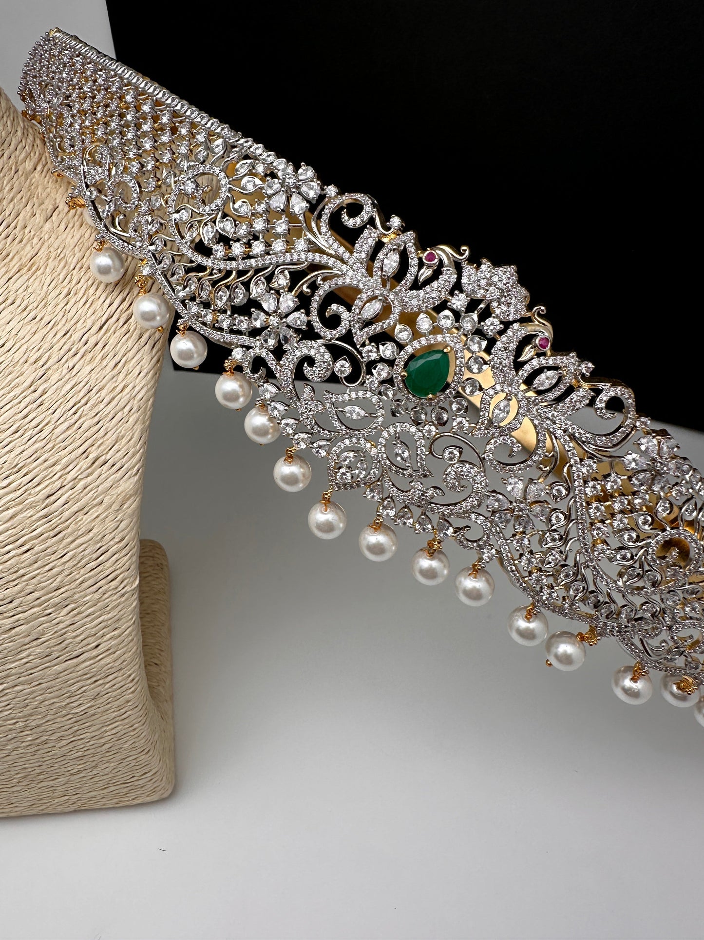 CZ Green Stone Diamond Finish Hip Belt Kamarbandh