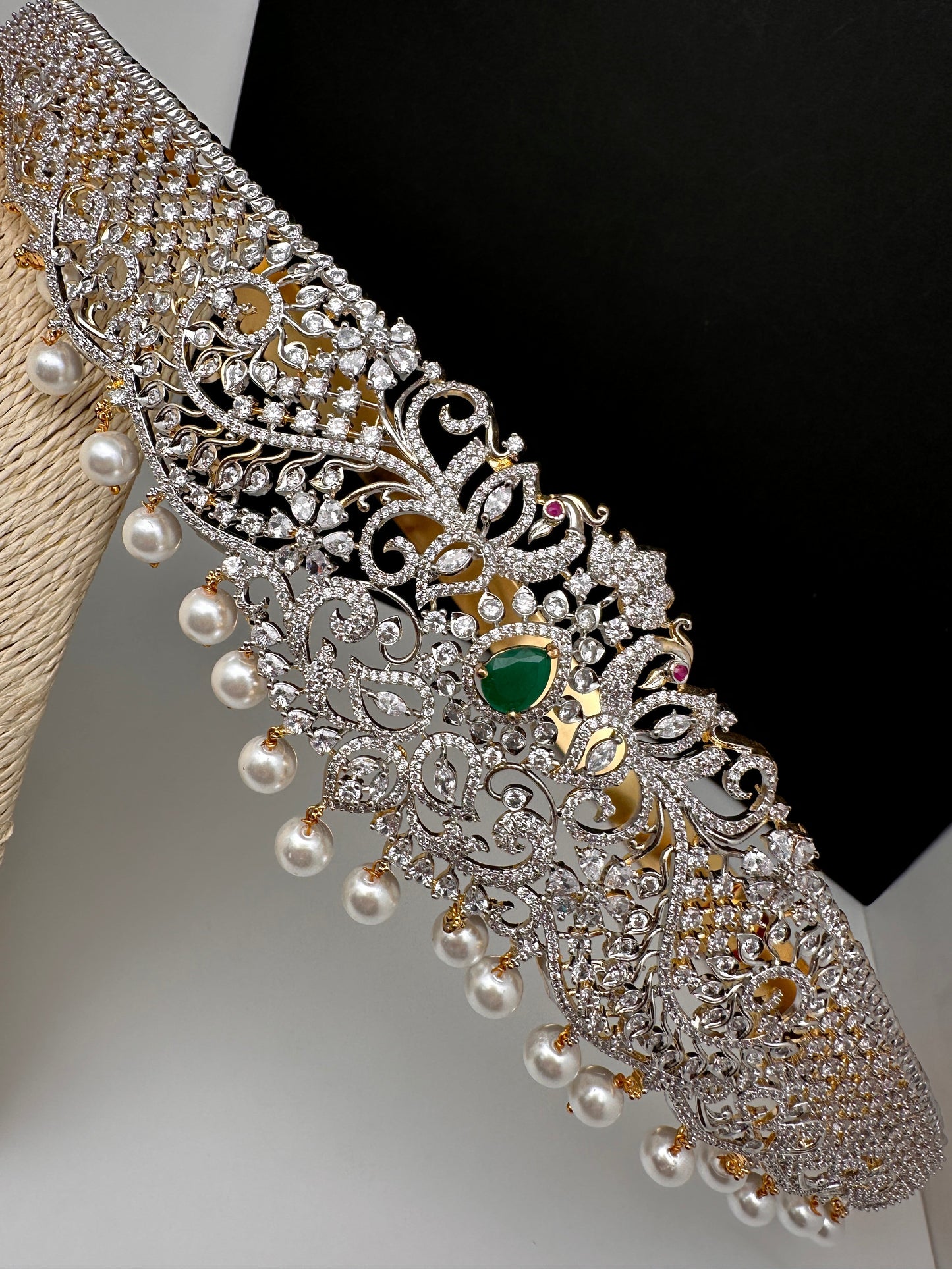 CZ Green Stone Diamond Finish Hip Belt Kamarbandh