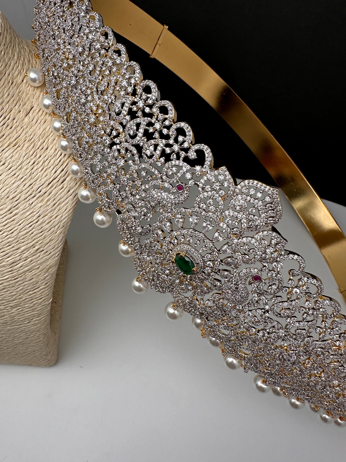 CZ Green Stone Diamond Finish Hip Belt Kamarbandh