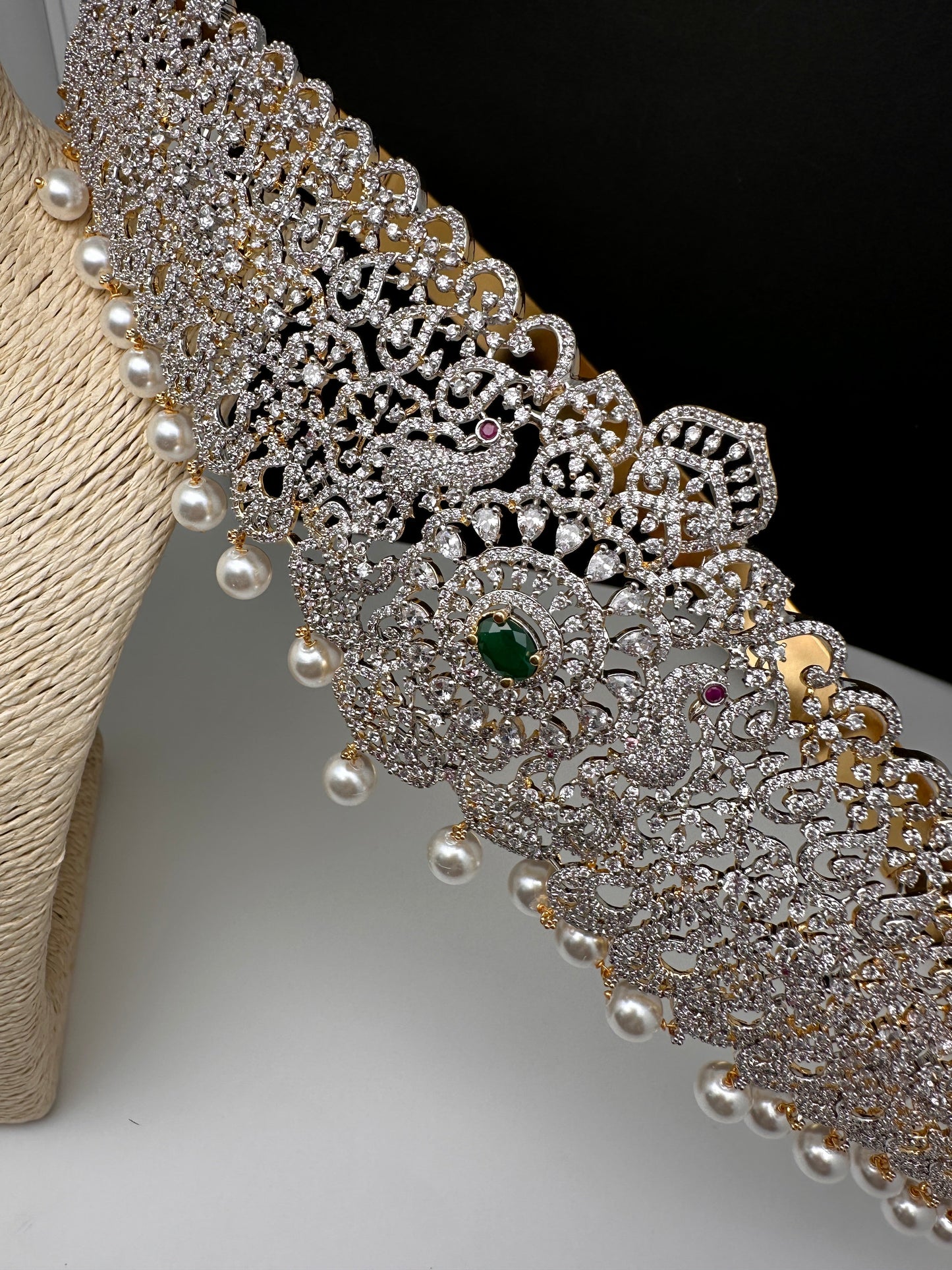 CZ Green Stone Diamond Finish Hip Belt Kamarbandh