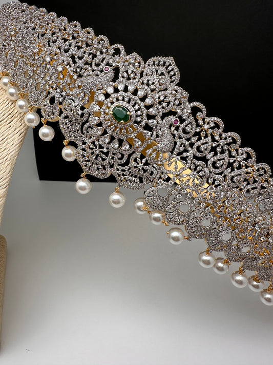 CZ Green Stone Diamond Finish Hip Belt Kamarbandh