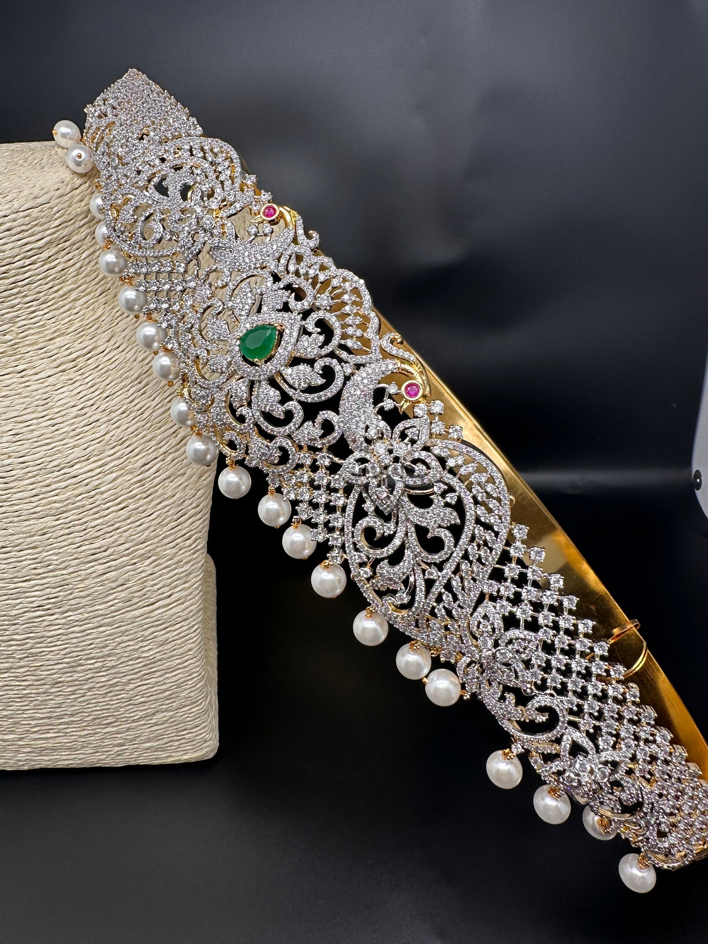 CZ Green Stone Diamond Finish Hip Belt Kamarbandh