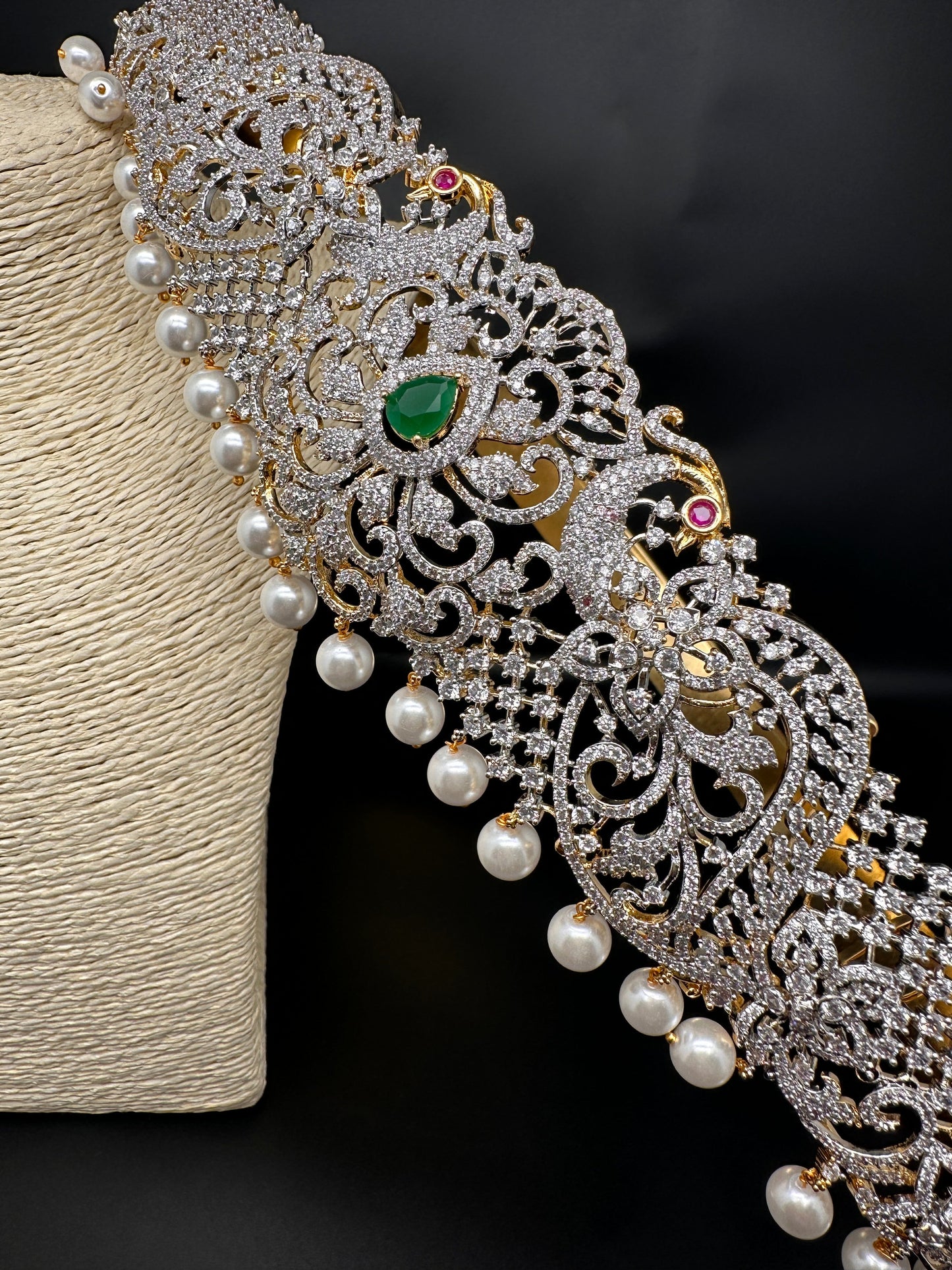 CZ Green Stone Diamond Finish Hip Belt Kamarbandh