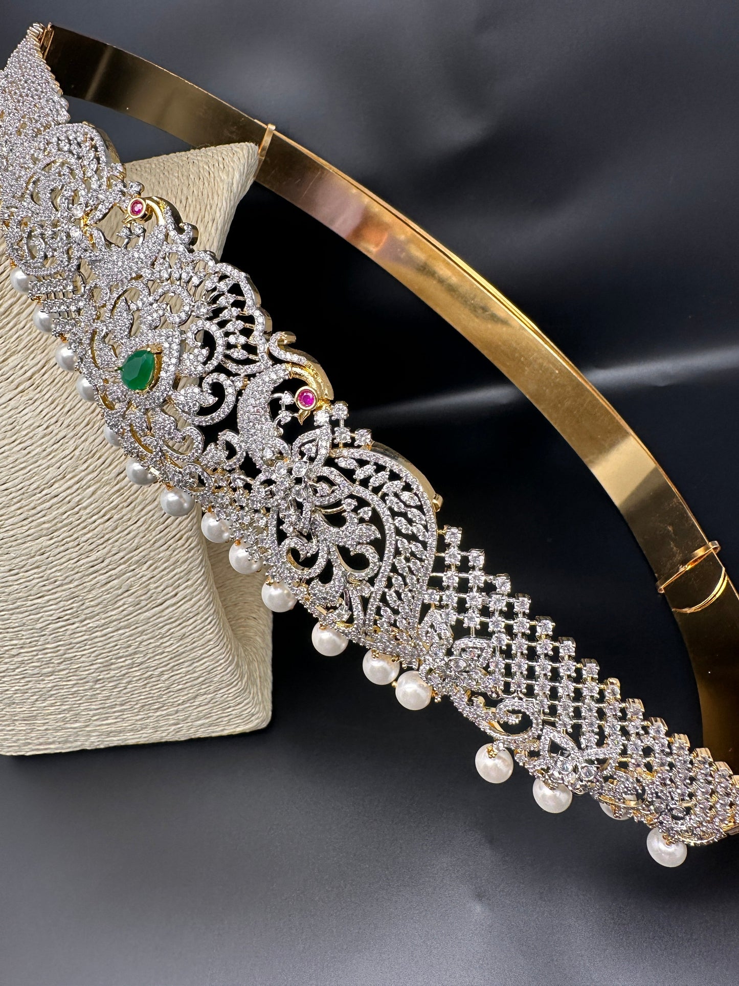 CZ Green Stone Diamond Finish Hip Belt Kamarbandh