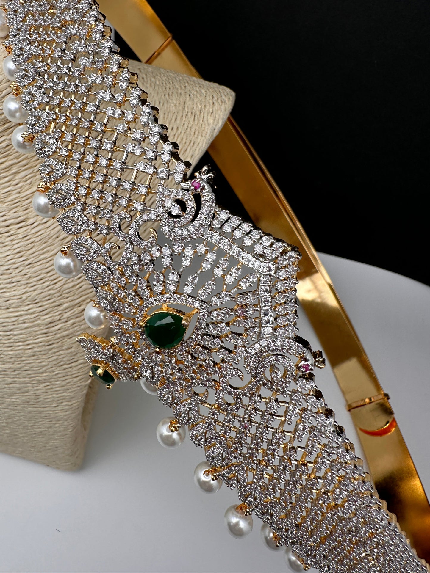 CZ Green Stone Diamond Finish Hip Belt Kamarbandh