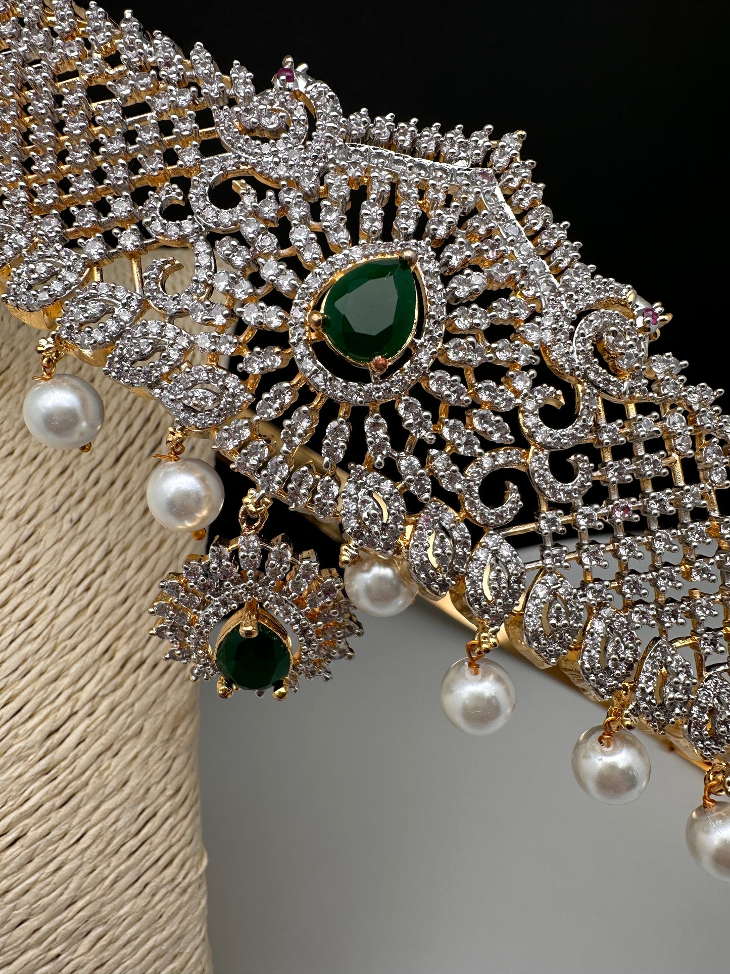 CZ Green Stone Diamond Finish Hip Belt Kamarbandh