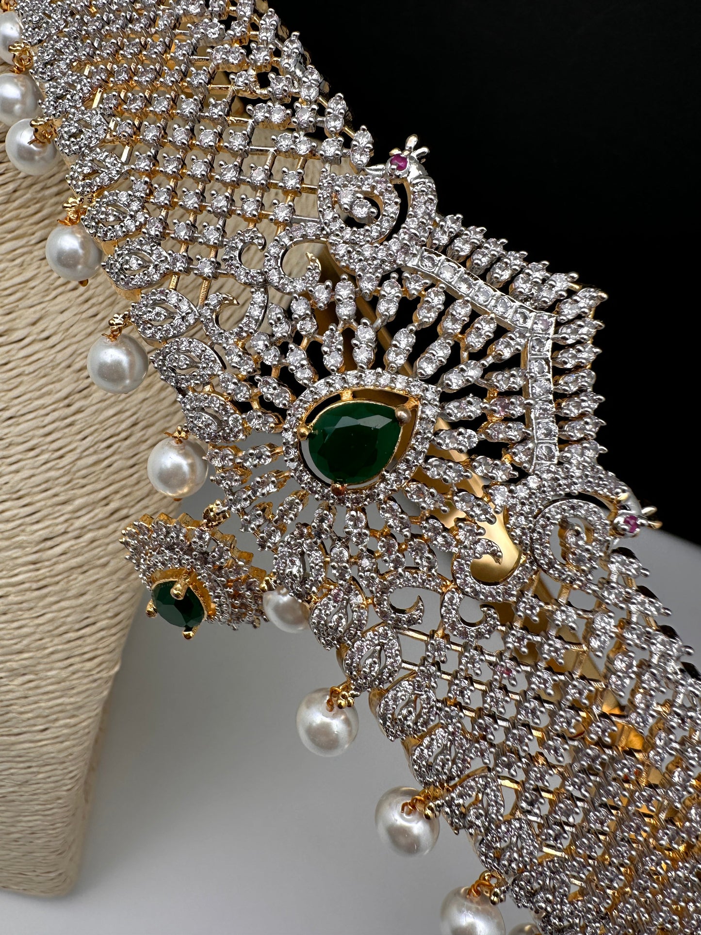 CZ Green Stone Diamond Finish Hip Belt Kamarbandh