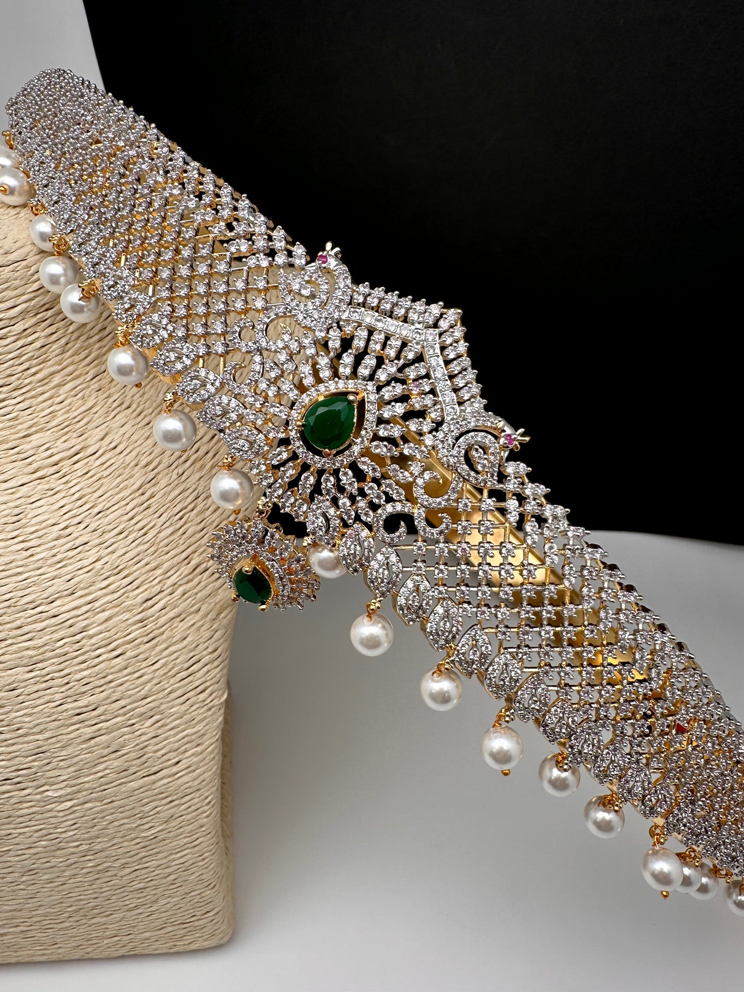 CZ Green Stone Diamond Finish Hip Belt Kamarbandh