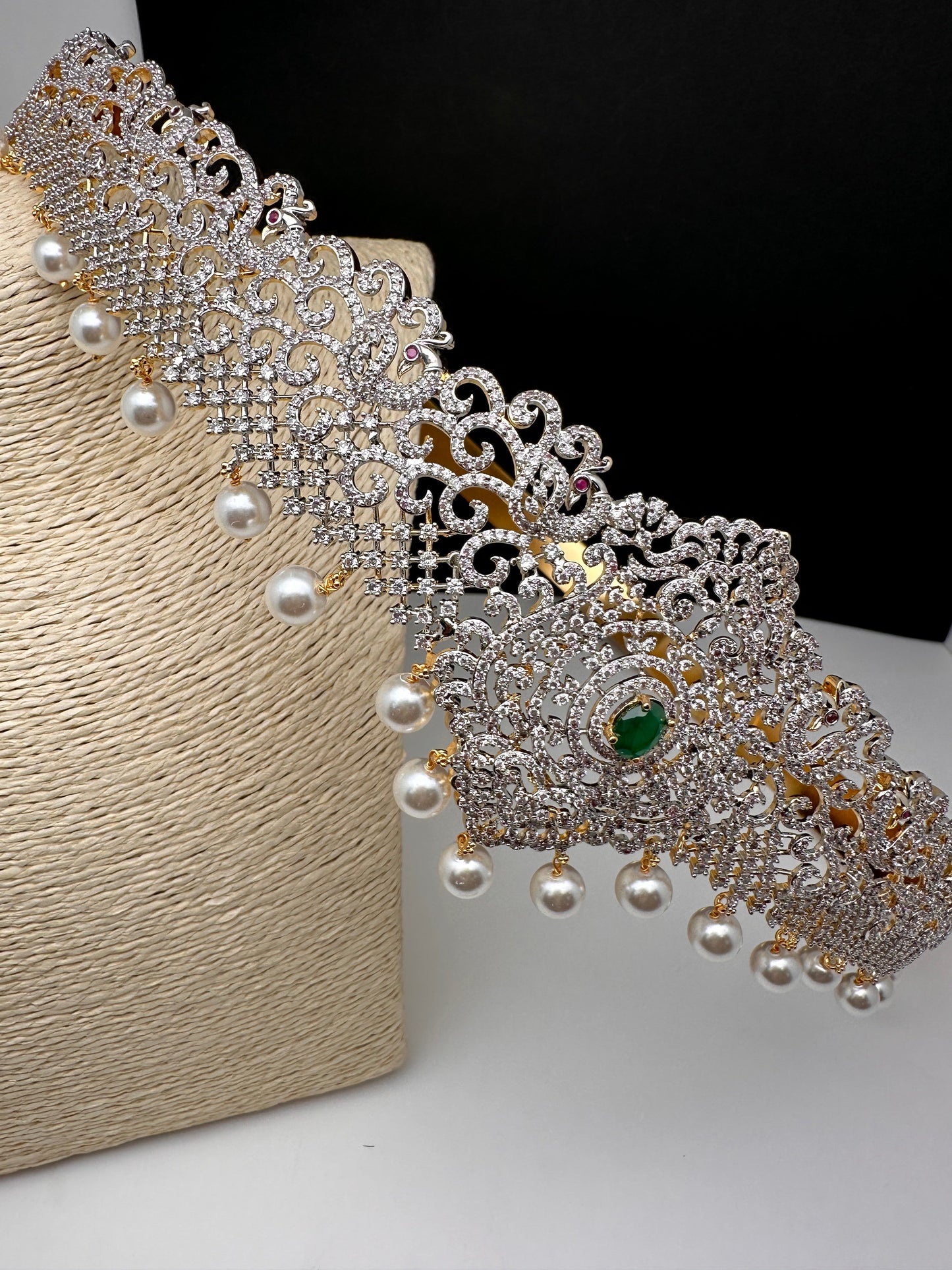 CZ Green Stone Diamond Finish Hip Belt Kamarbandh