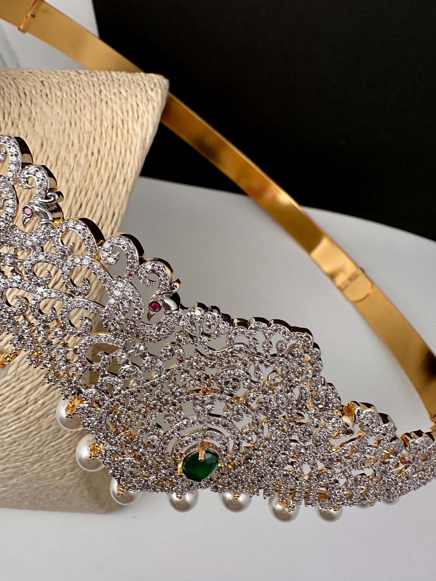 CZ Green Stone Diamond Finish Hip Belt Kamarbandh