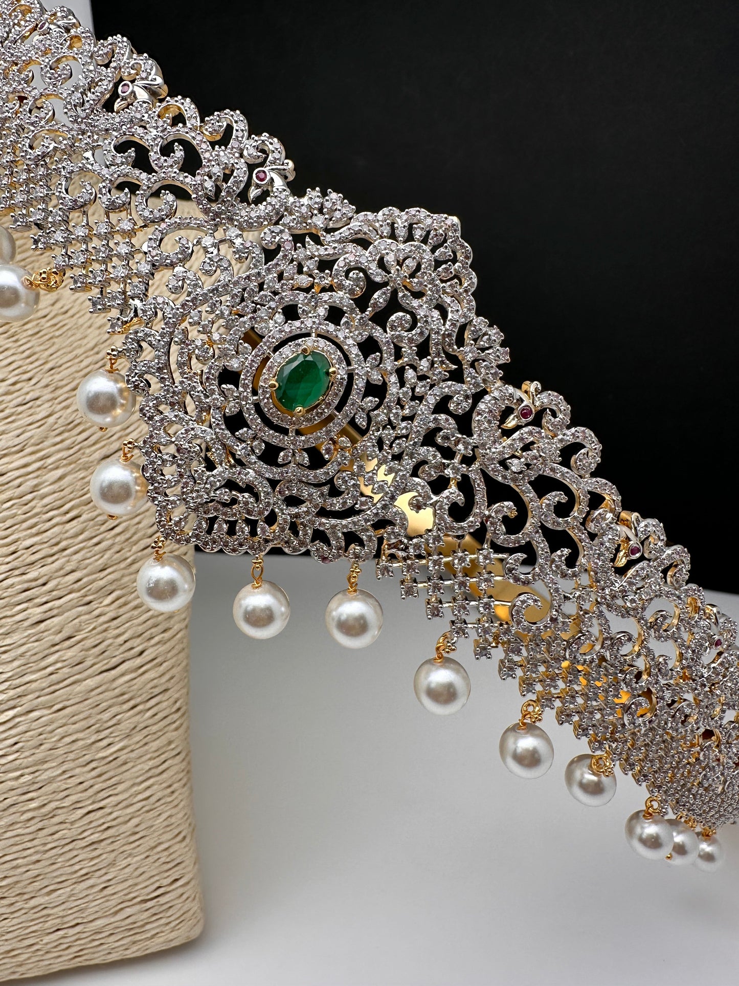 CZ Green Stone Diamond Finish Hip Belt Kamarbandh
