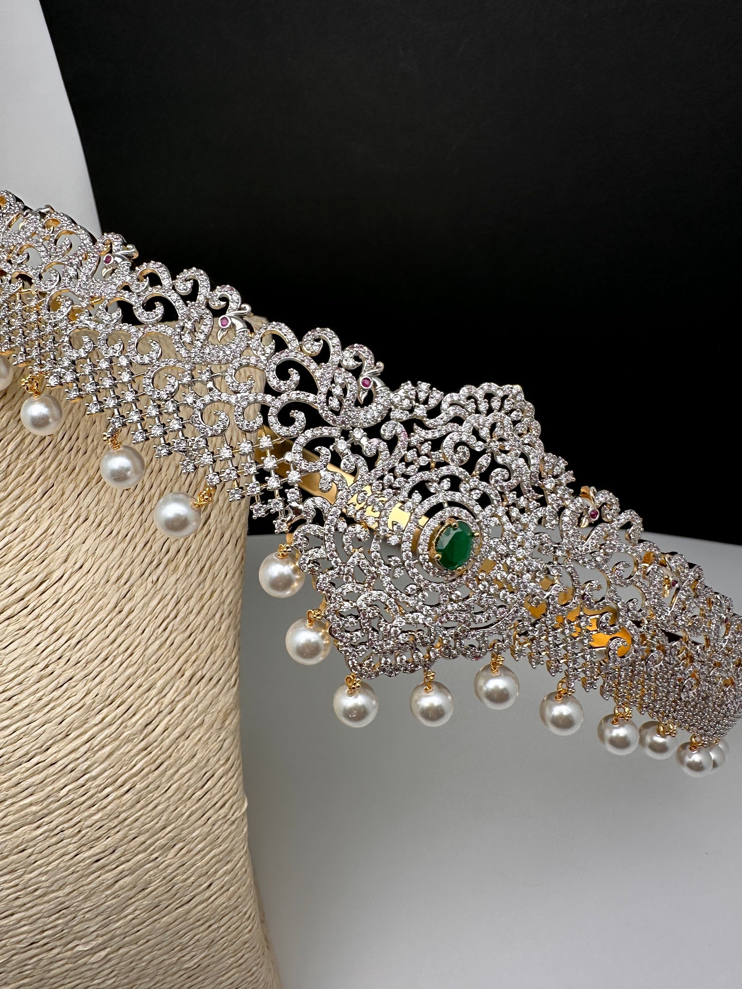 CZ Green Stone Diamond Finish Hip Belt Kamarbandh