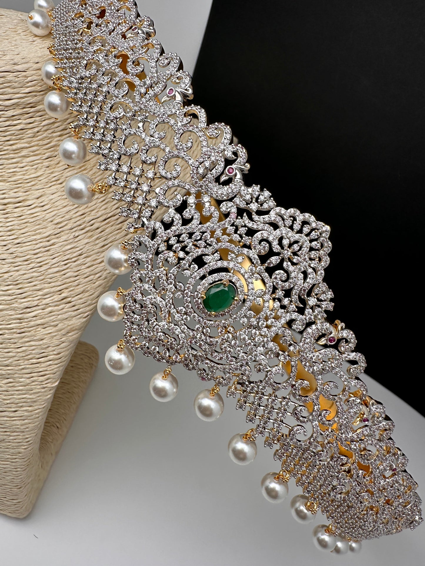 CZ Green Stone Diamond Finish Hip Belt Kamarbandh