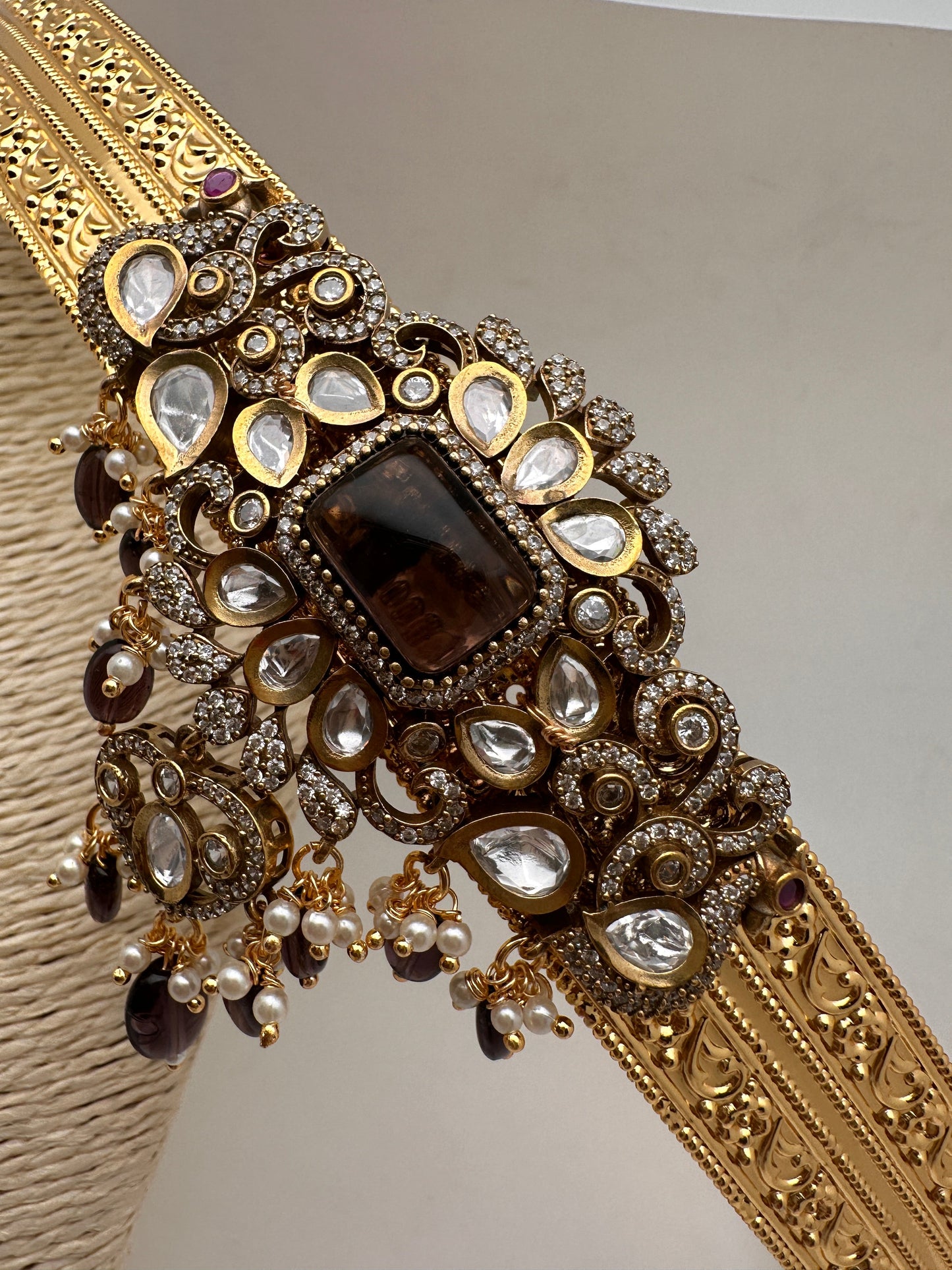 Moissanite Purple Stone Victorian Pendent Self Design Hip Belt Kamarbandh