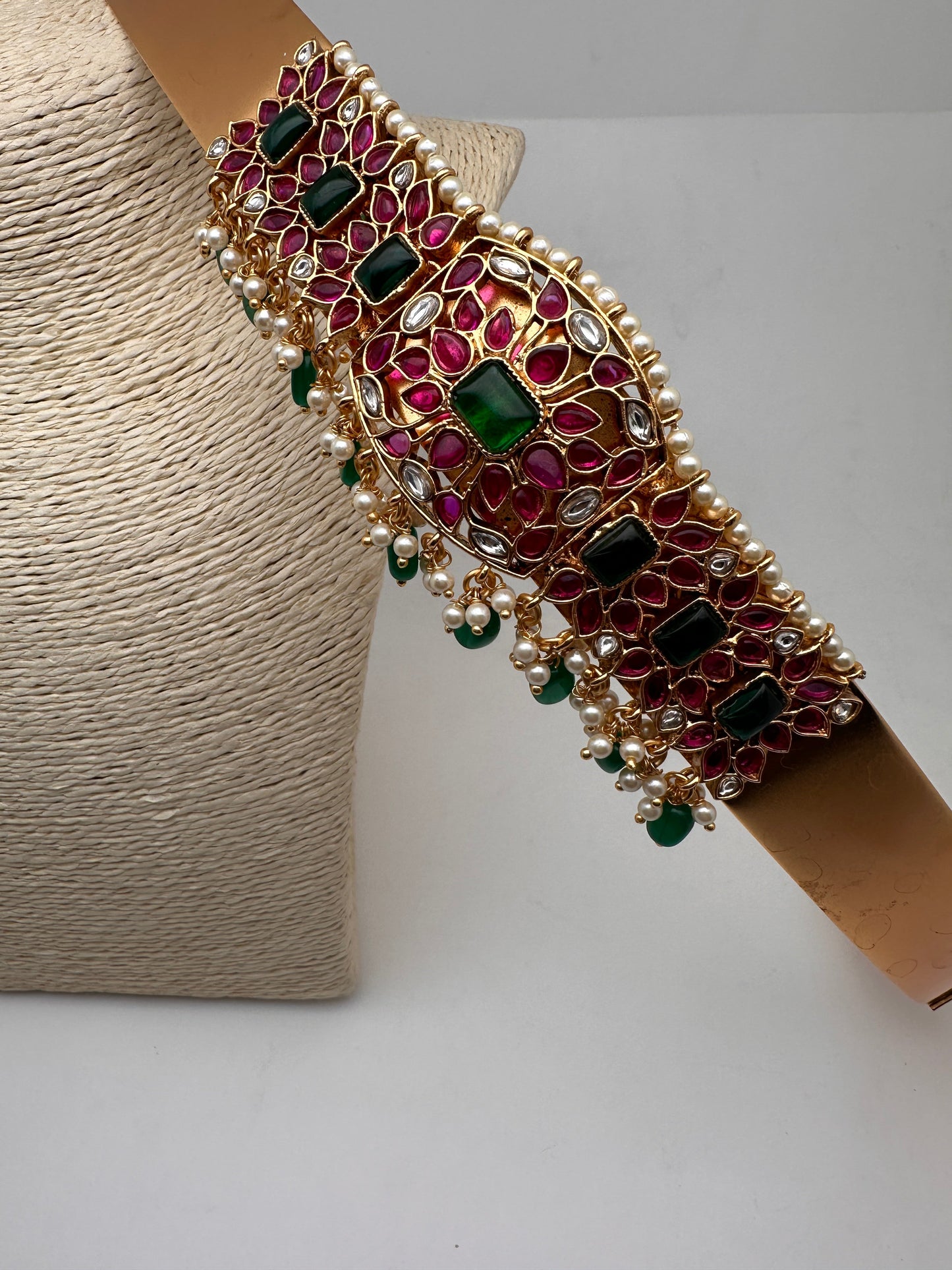 Red Green Jadau Kundan Green Beads Hip Belt Kamarbandh