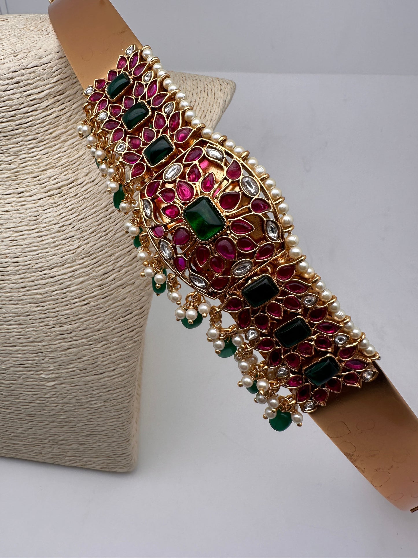 Red Green Jadau Kundan Green Beads Hip Belt Kamarbandh