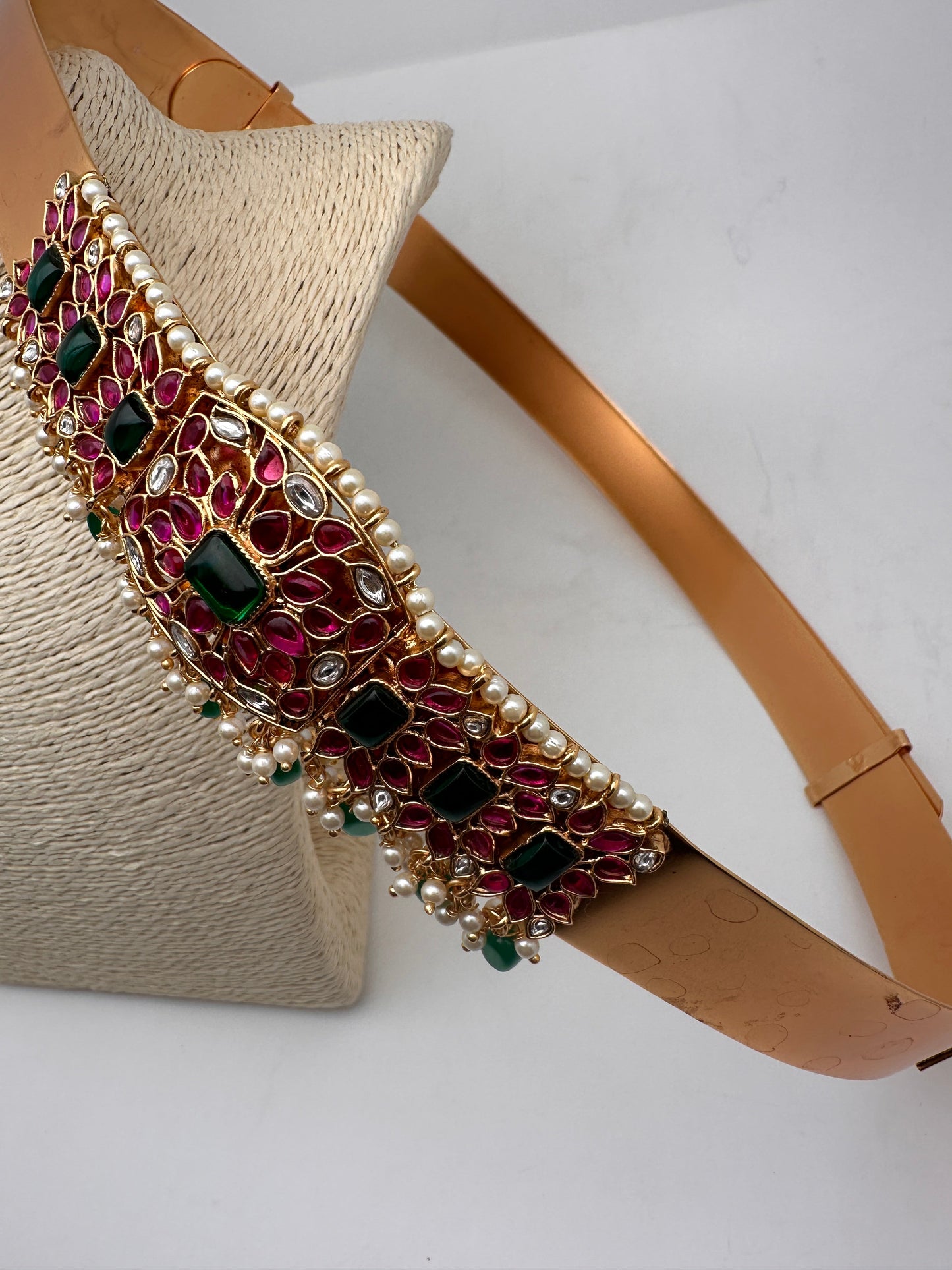 Red Green Jadau Kundan Green Beads Hip Belt Kamarbandh