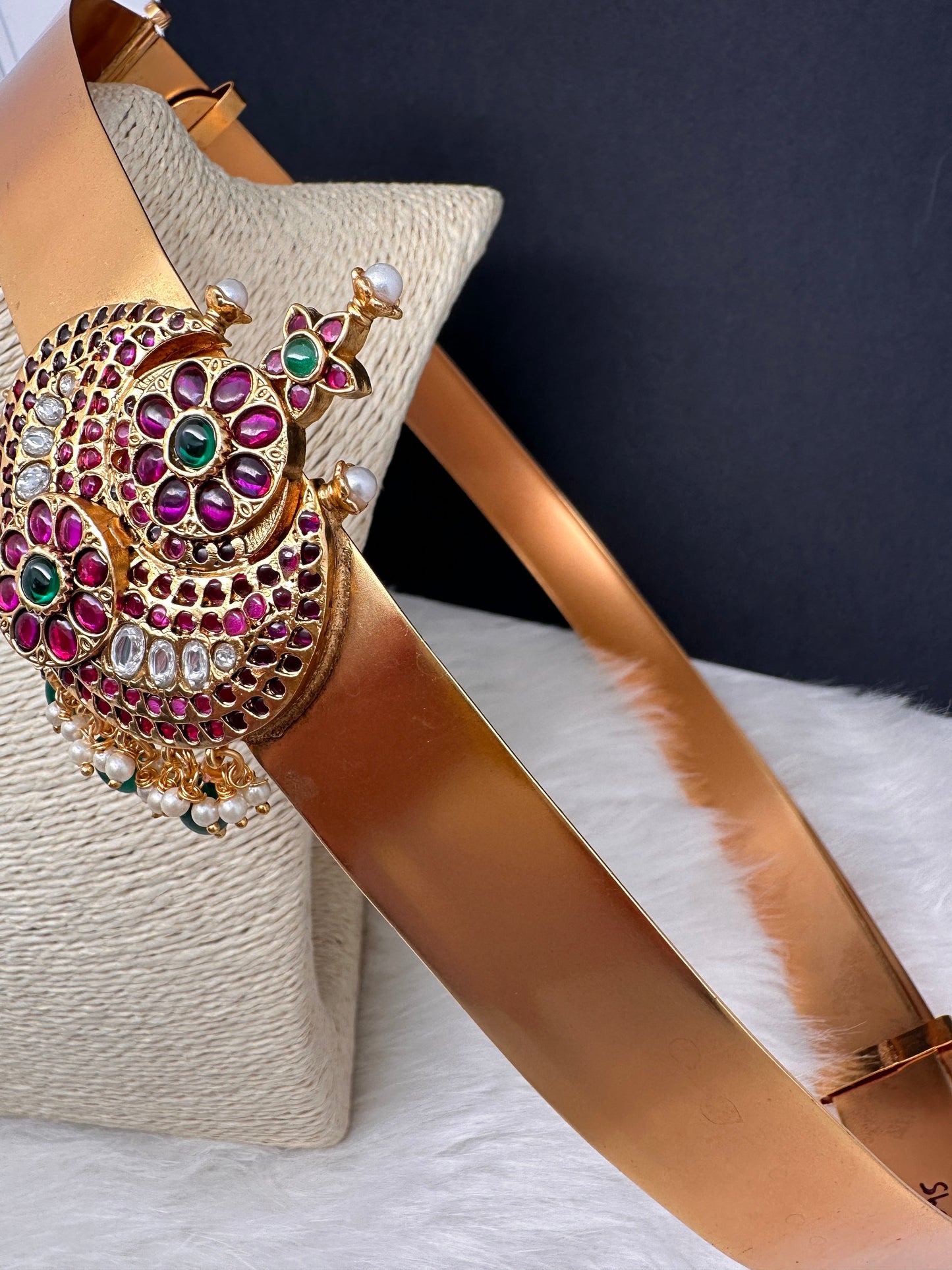 Red Green Jadau Kundan Green Beads Hip Belt Kamarbandh