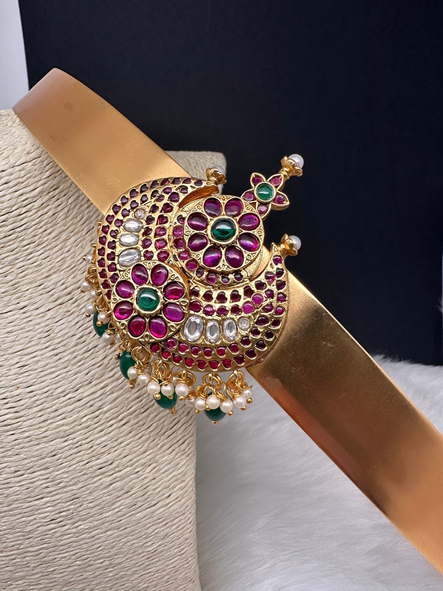 Red Green Jadau Kundan Green Beads Hip Belt Kamarbandh