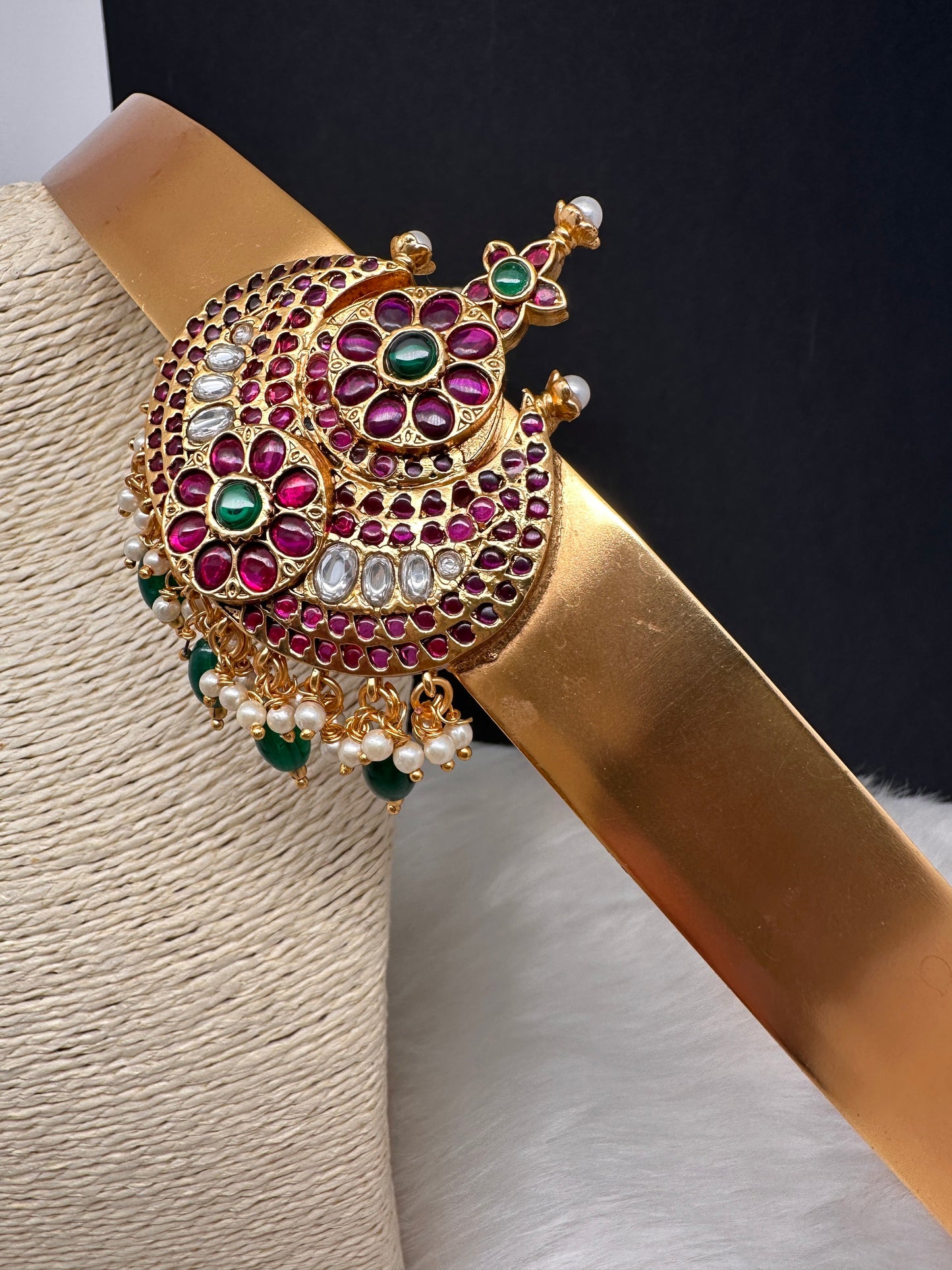 Red Green Jadau Kundan Green Beads Hip Belt Kamarbandh