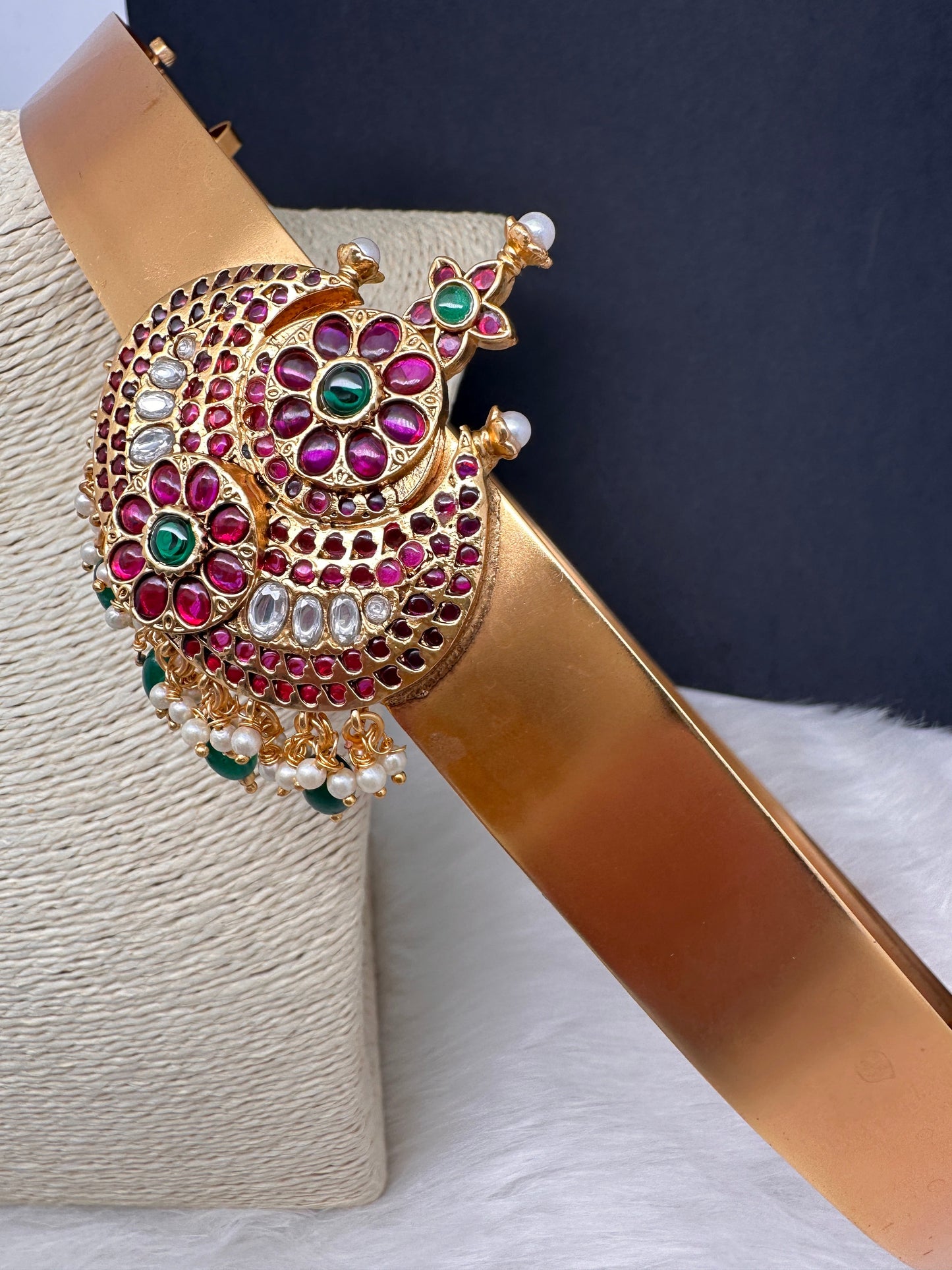 Red Green Jadau Kundan Green Beads Hip Belt Kamarbandh