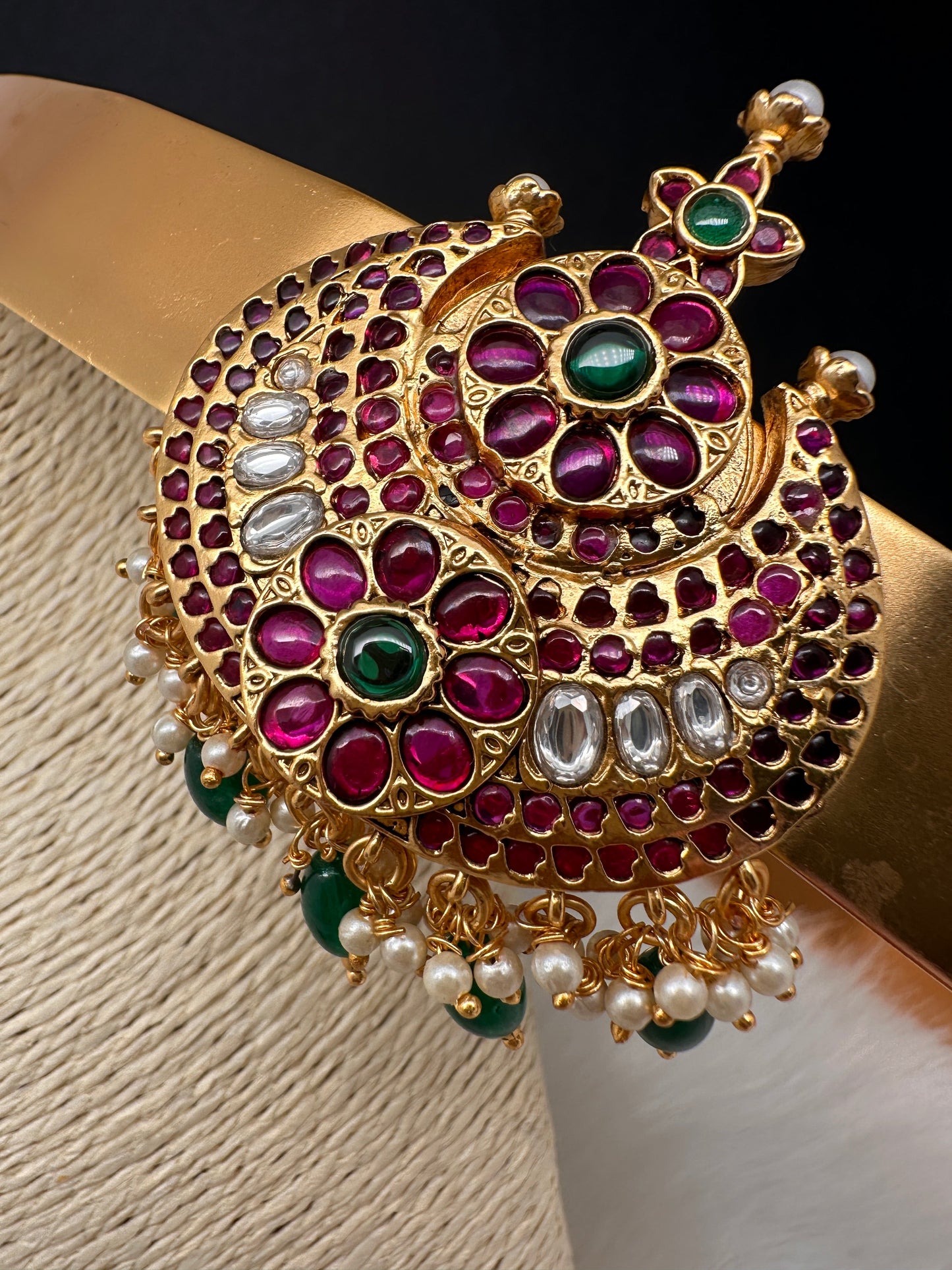 Red Green Jadau Kundan Green Beads Hip Belt Kamarbandh