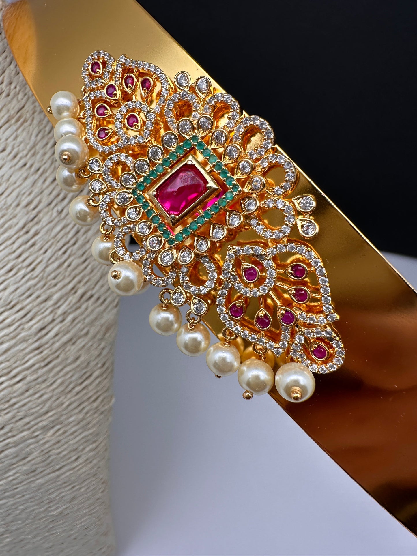 Red Green Jadau Kundan Pearls Hip Belt Kamarbandh