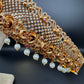 Goddess Lakshmi Nakshi AD Red Green Stone Pearls Hip Belt Kamarbandh