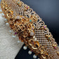 Goddess Lakshmi Nakshi AD Red Green Stone Pearls Hip Belt Kamarbandh