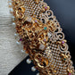 Goddess Lakshmi Nakshi AD Red Green Stone Pearls Hip Belt Kamarbandh