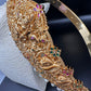 Goddess Lakshmi Nakshi AD Red Green Stone Pearls Hip Belt Kamarbandh