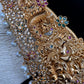 Goddess Lakshmi Nakshi AD Red Green Stone Pearls Hip Belt Kamarbandh