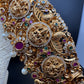 Goddess Lakshmi Nakshi AD Red Green Stone Pearls Hip Belt Kamarbandh