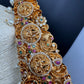 Goddess Lakshmi Nakshi AD Red Green Stone Pearls Hip Belt Kamarbandh