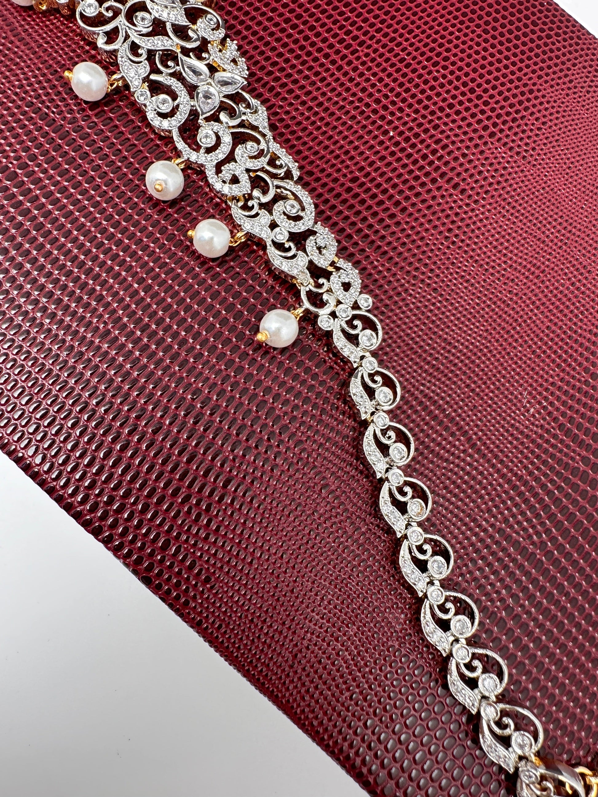 AD Ganga Jamuna Polish Color Stone Pearls Sleek Hip Chain Kamarbandh - Red