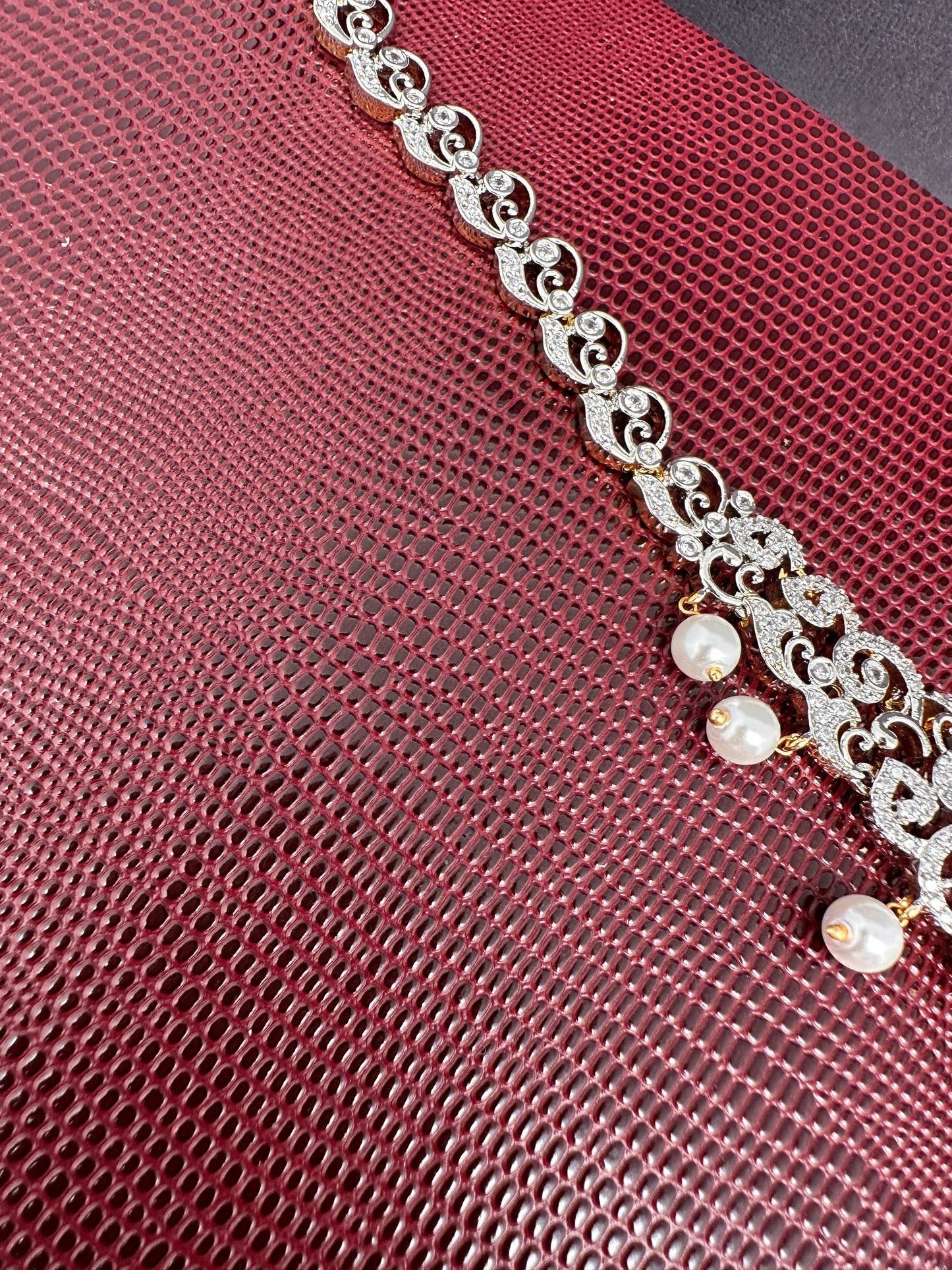AD Ganga Jamuna Polish Color Stone Pearls Sleek Hip Chain Kamarbandh - Red